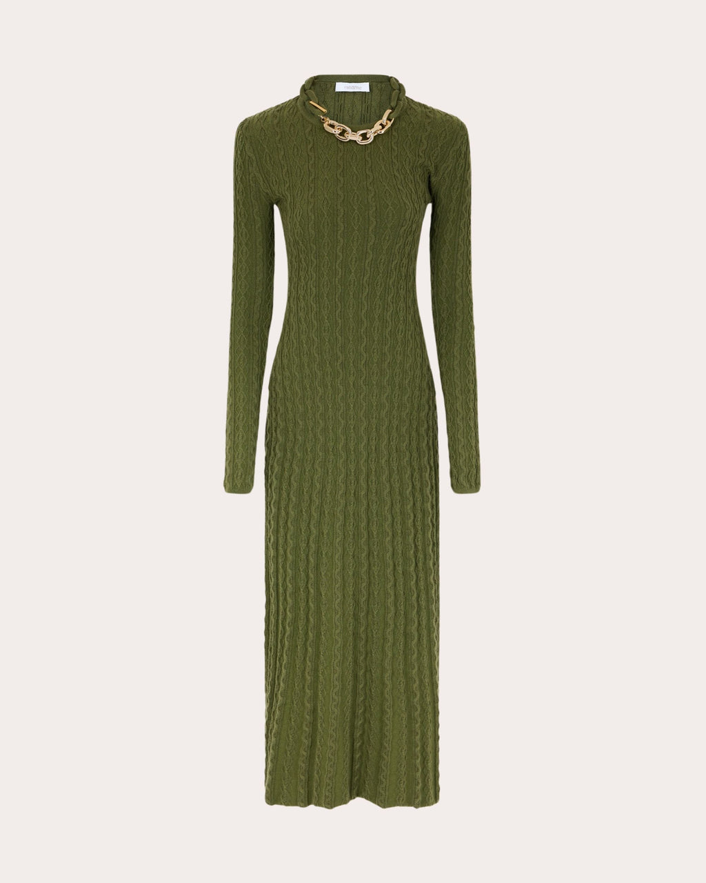 Wool Cashmere Cable Knit Chain Midi Dress