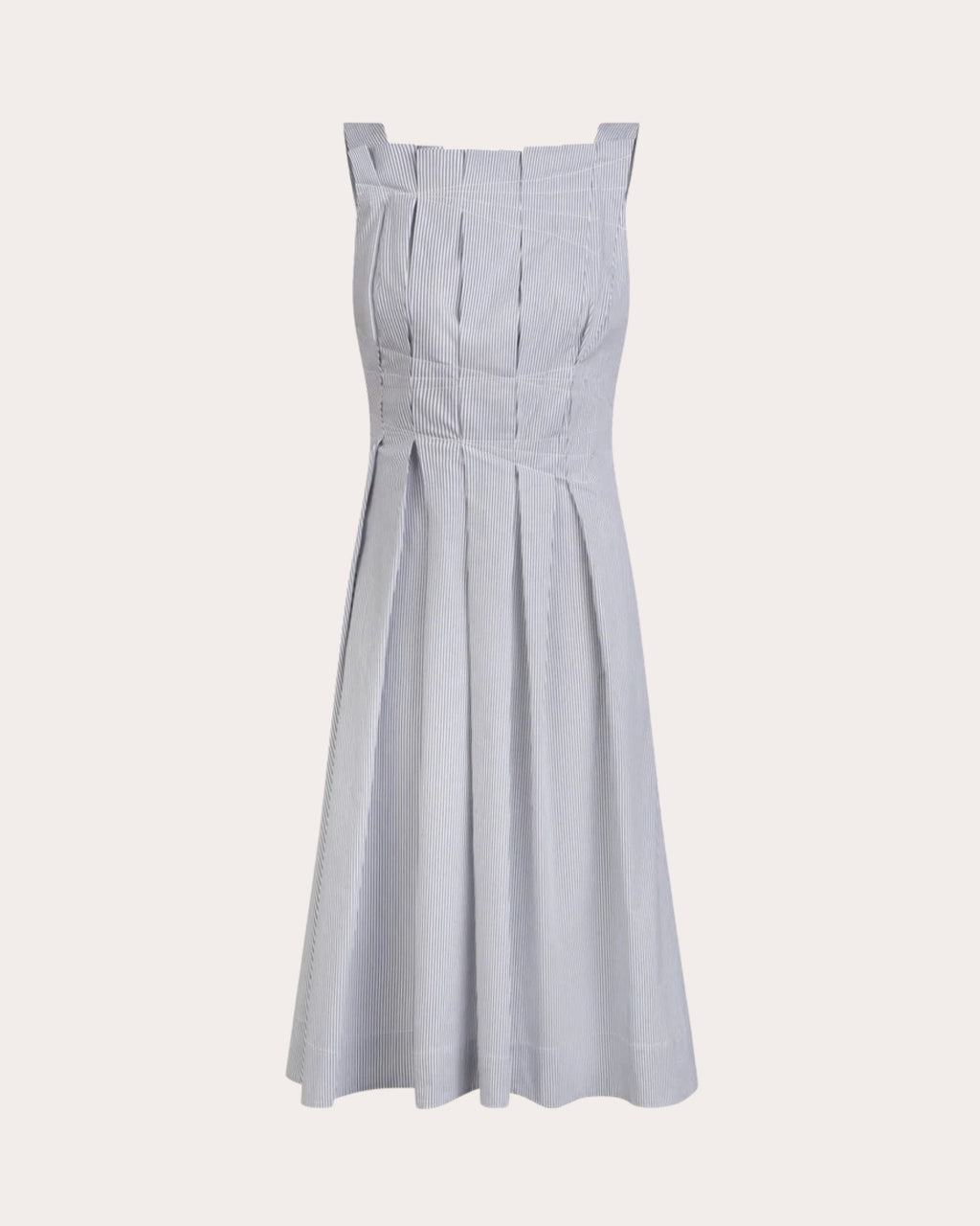 Nara Pleated Striped Cotton Poplin Midi Dress