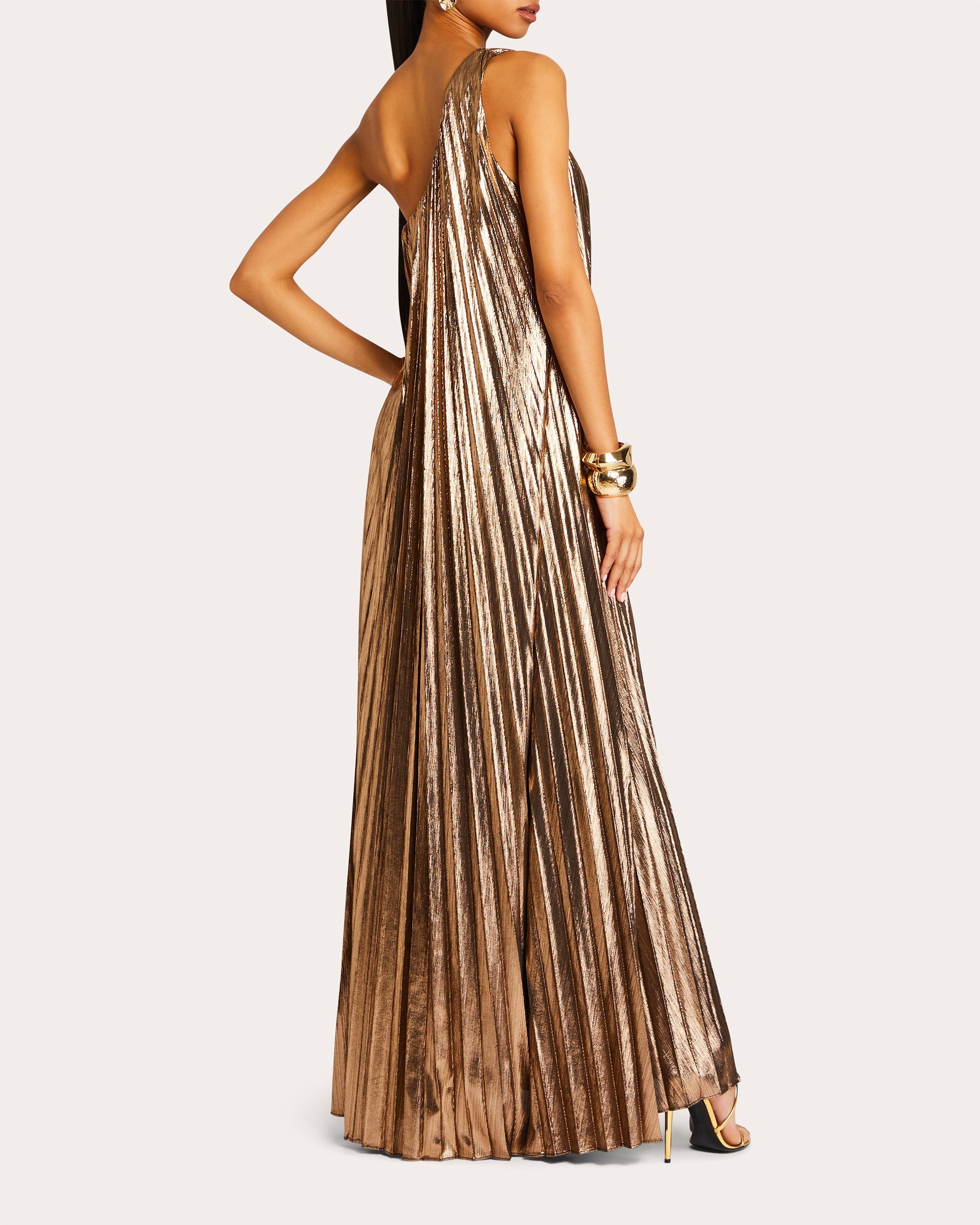 Kensley Pleated Metallic-Lamé Maxi Dress