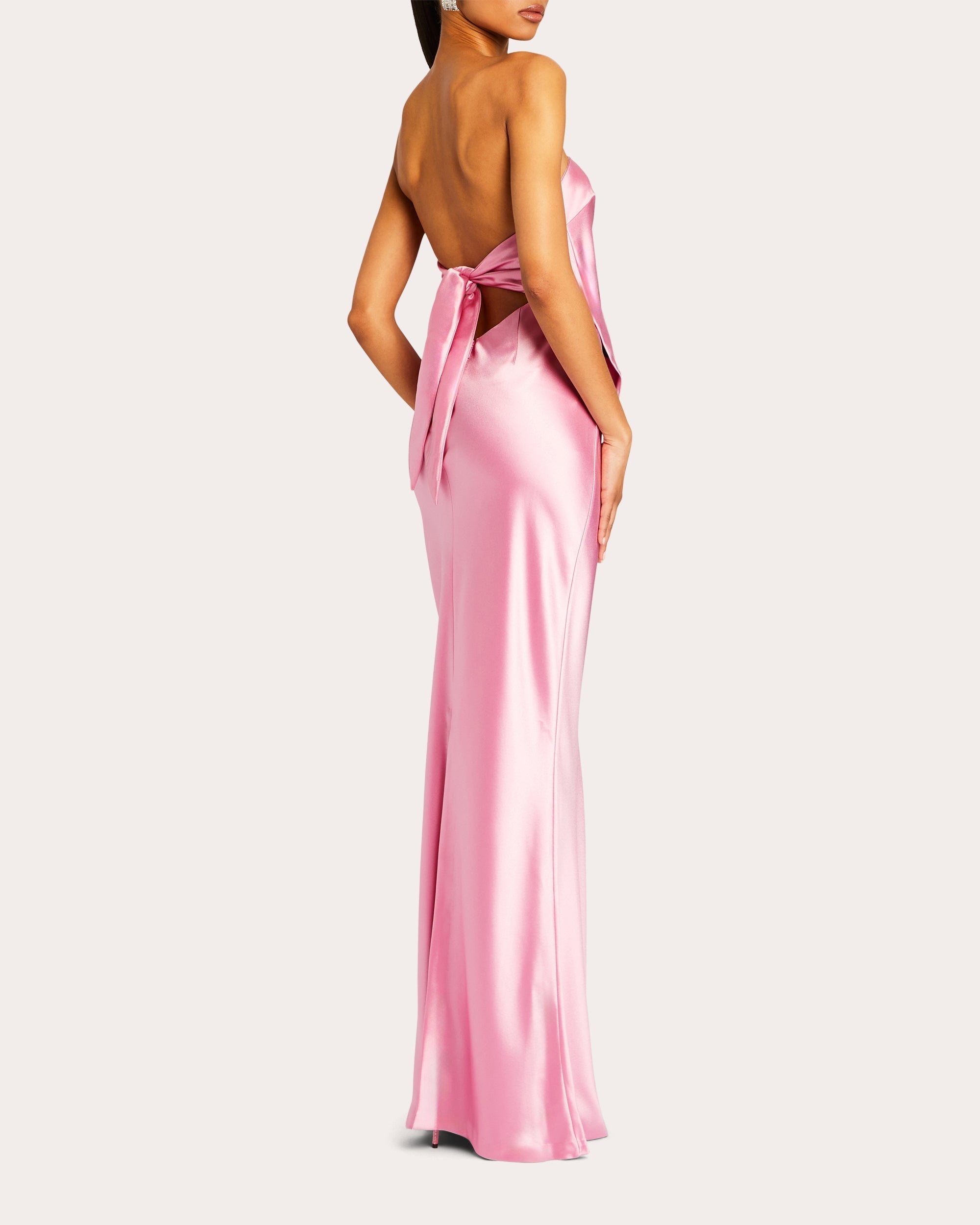 Skye Tie-Back Satin Strapless Gown