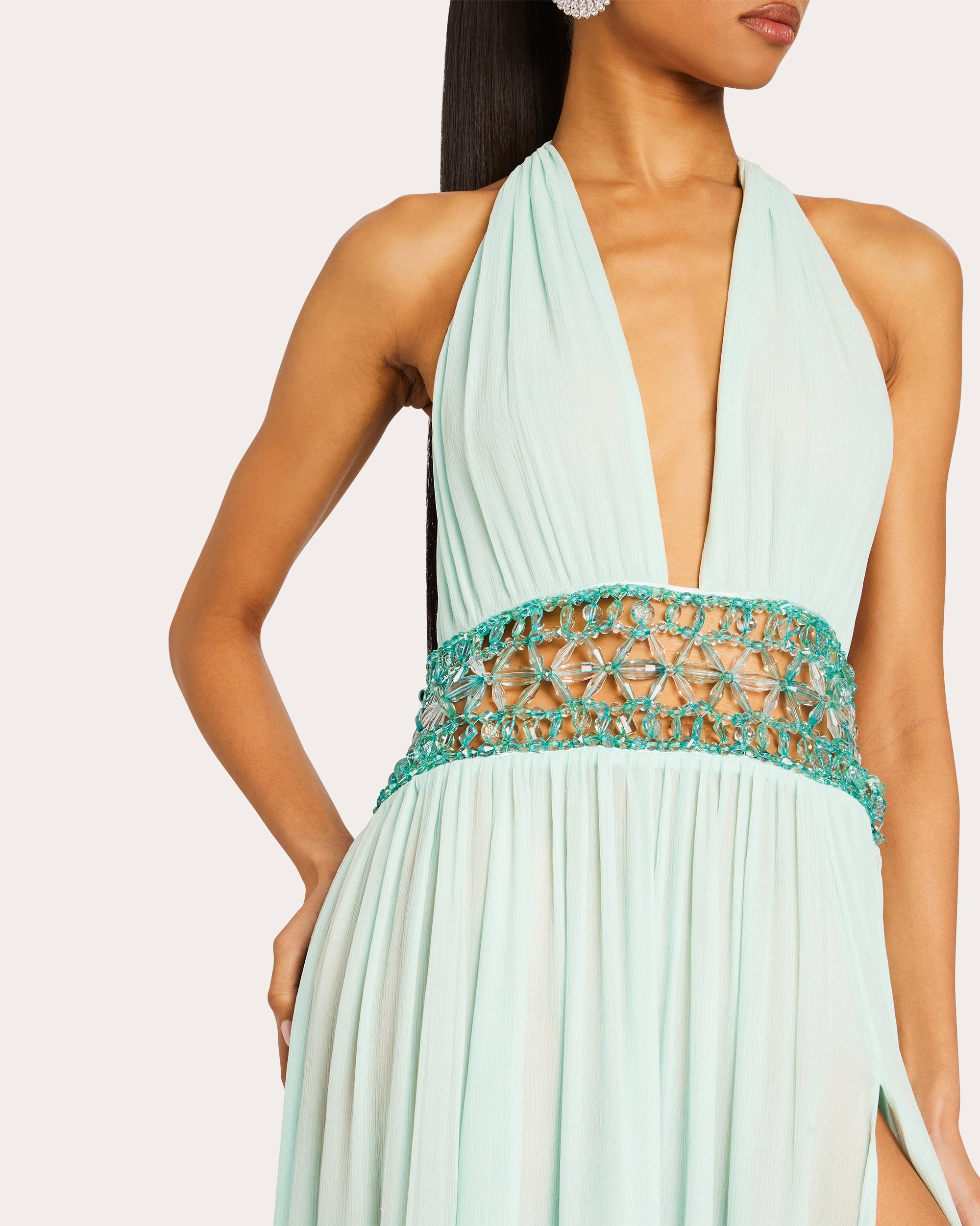Allete Embellished Crinkled-Chiffon Halterneck Dress