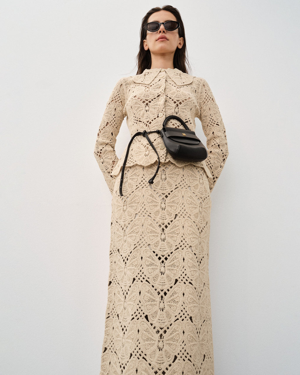 Cantala Cotton-Crochet Midi Skirt