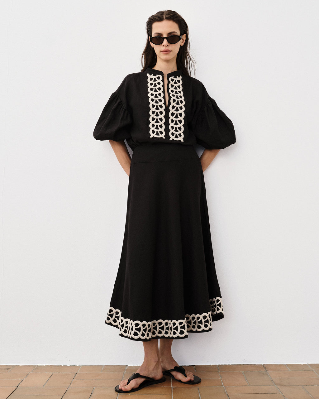 Lydea Embroidered-Linen Midi Dress