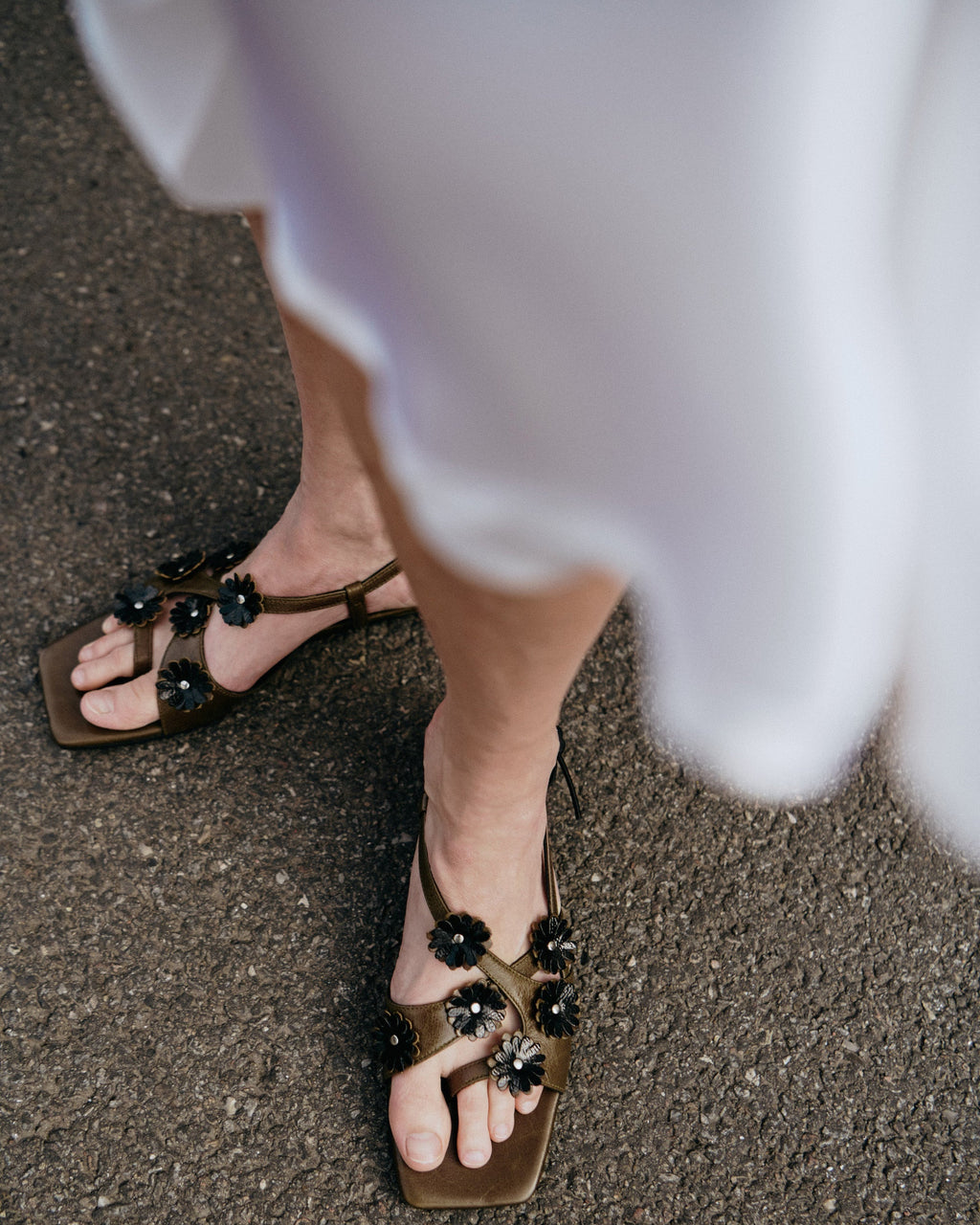 Arna Floral Appliqué Leather Sandal