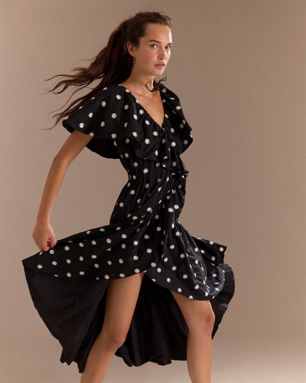 Loris Embroidered Cotton Voile Ruffle High-Low Dress