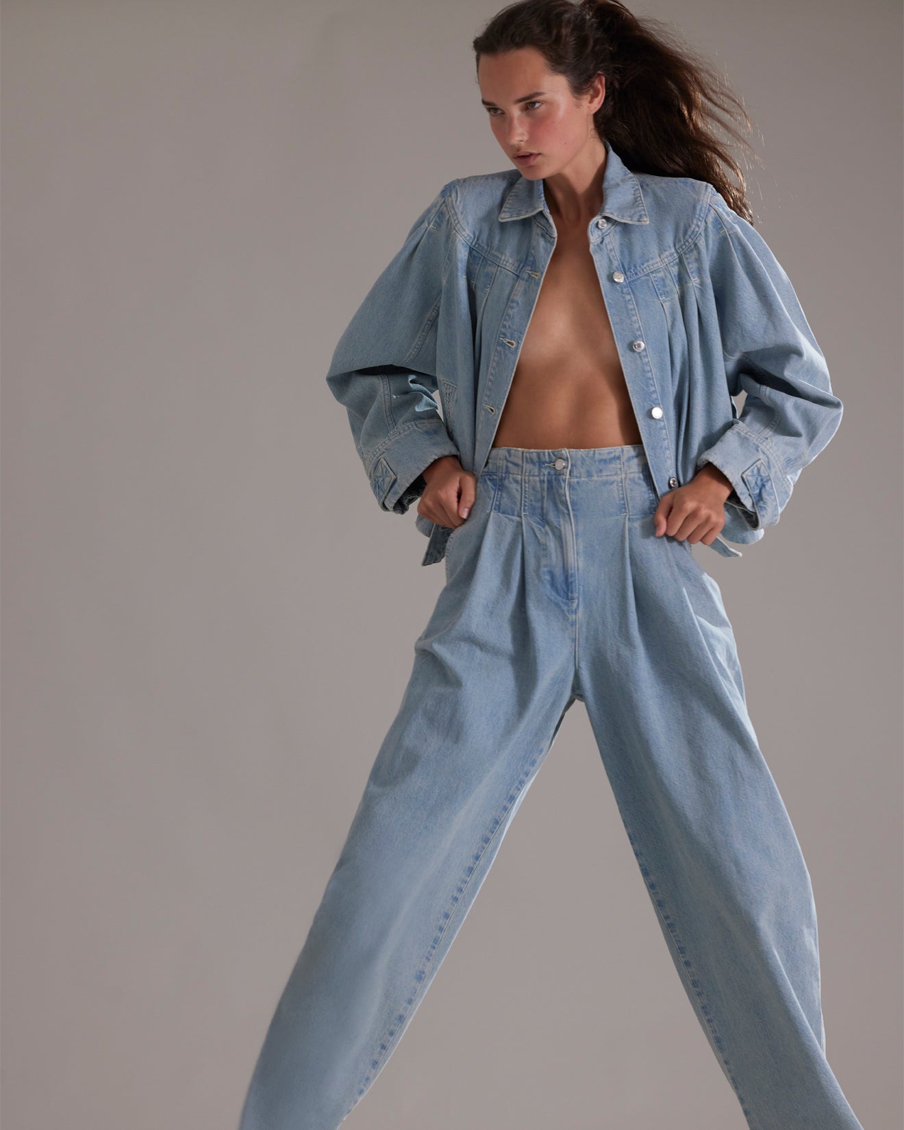 Tribeca Pleated Denim Barrel Jeans
