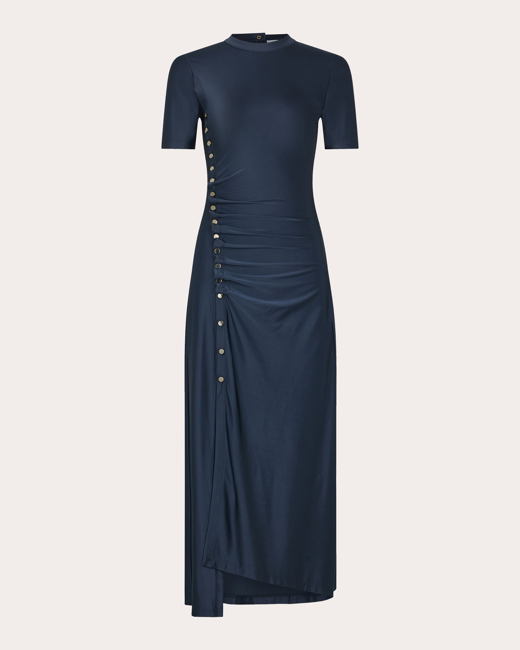 Gathered Embellished Jersey Midi Dress