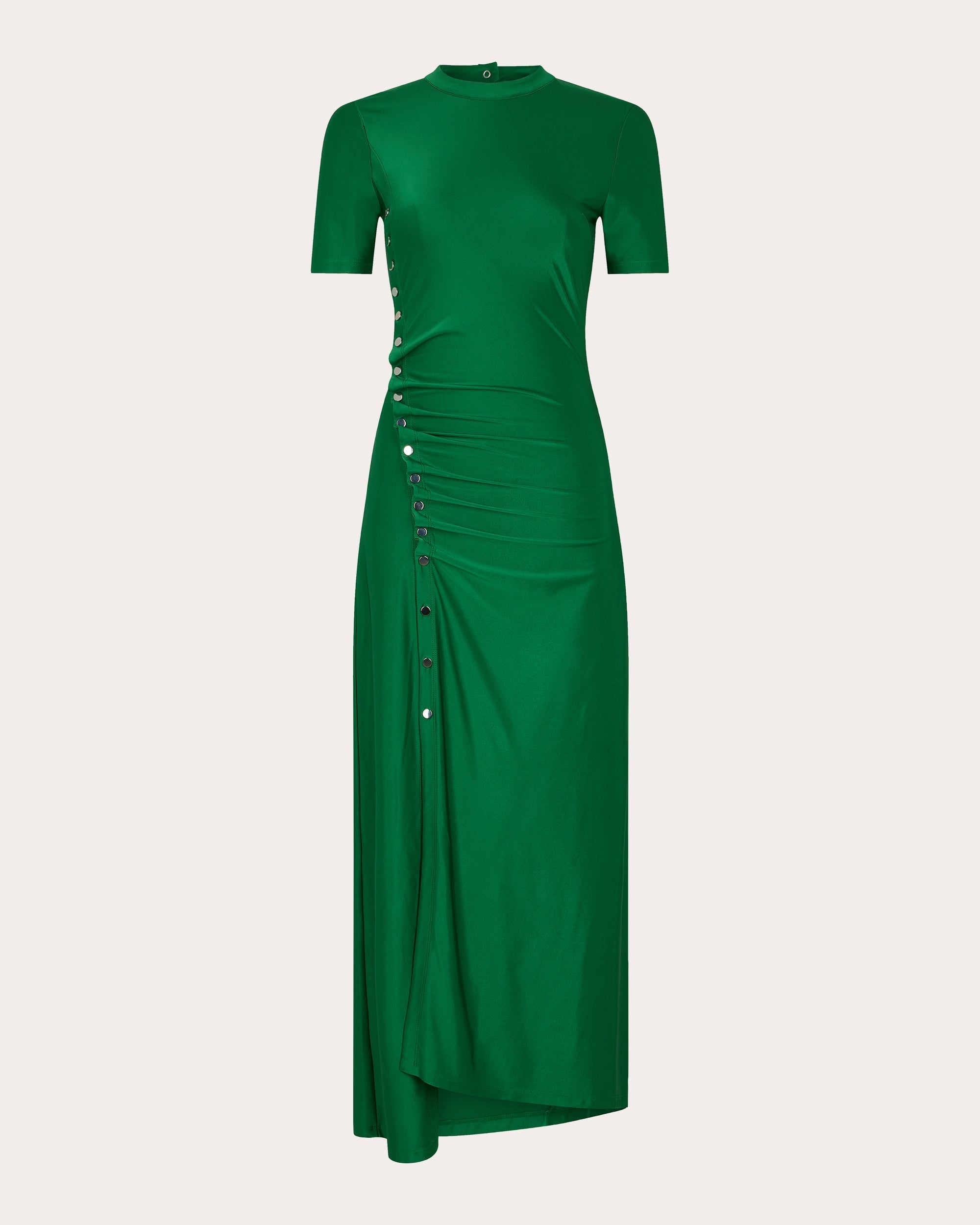 Gathered Embellished Jersey Midi Dress