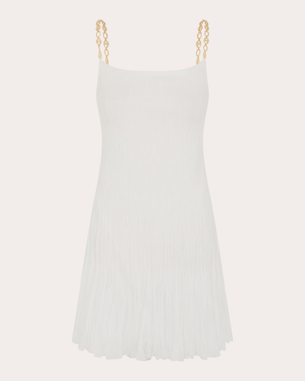 Chain-Embellished Plissé Mini Dress