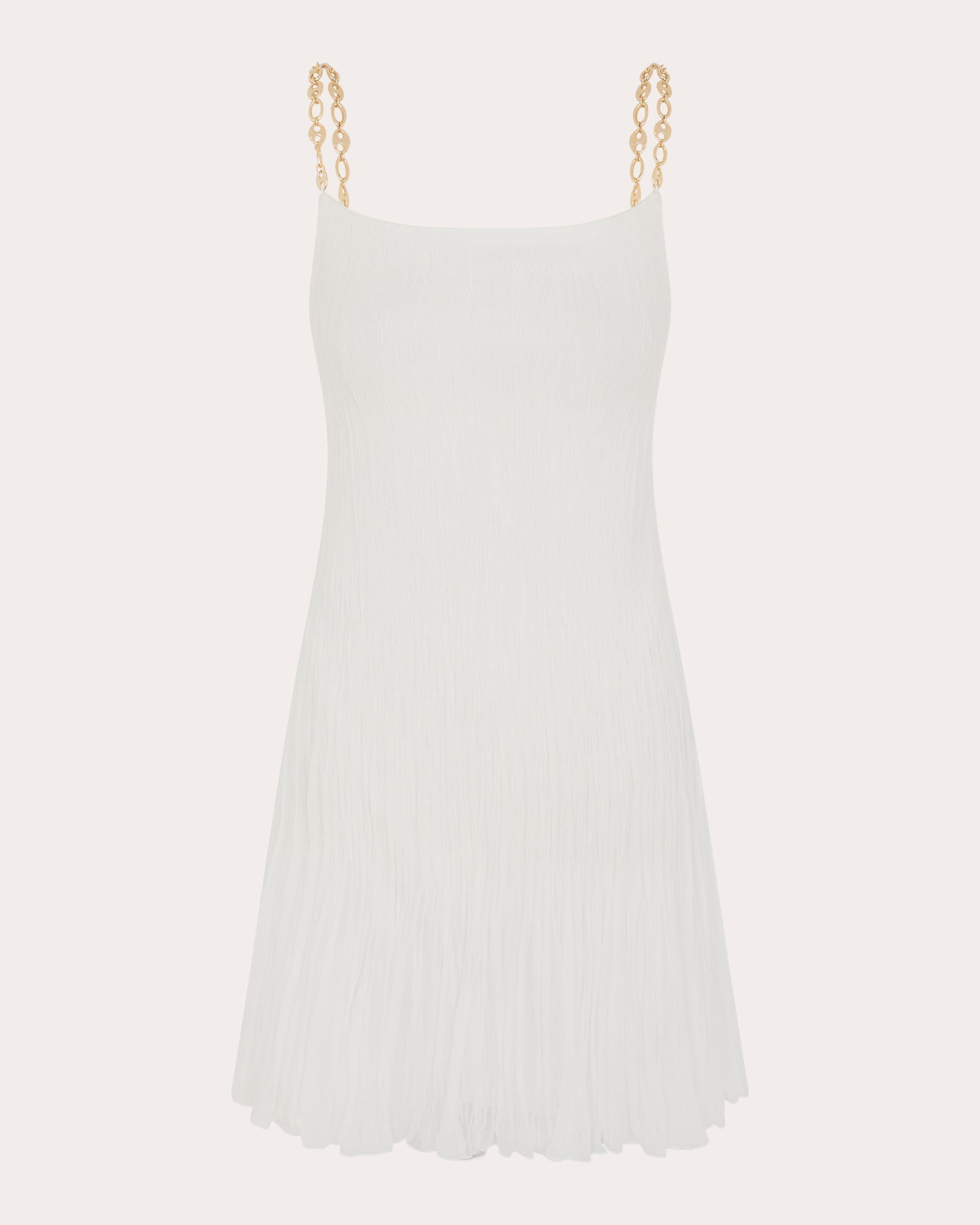 Chain-Embellished Plissé Mini Dress