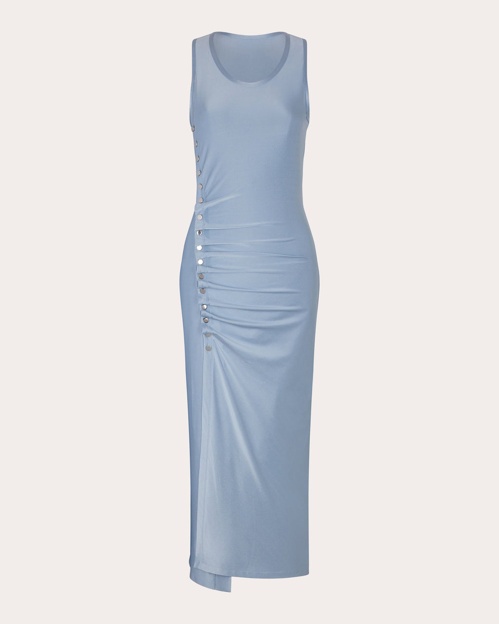 Gathered Embellished Stretch-Satin Midi Dress