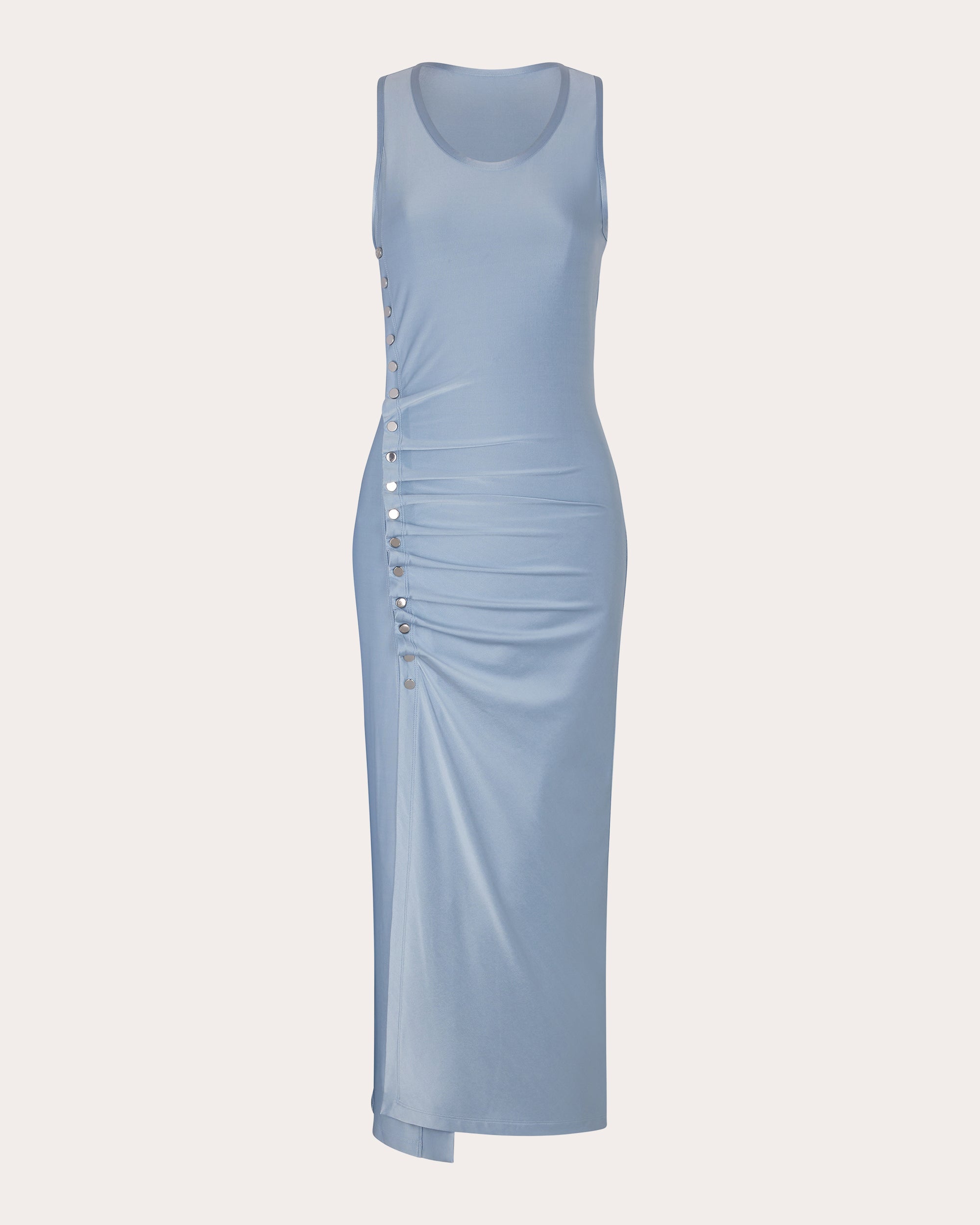 Gathered Embellished Stretch-Satin Midi Dress