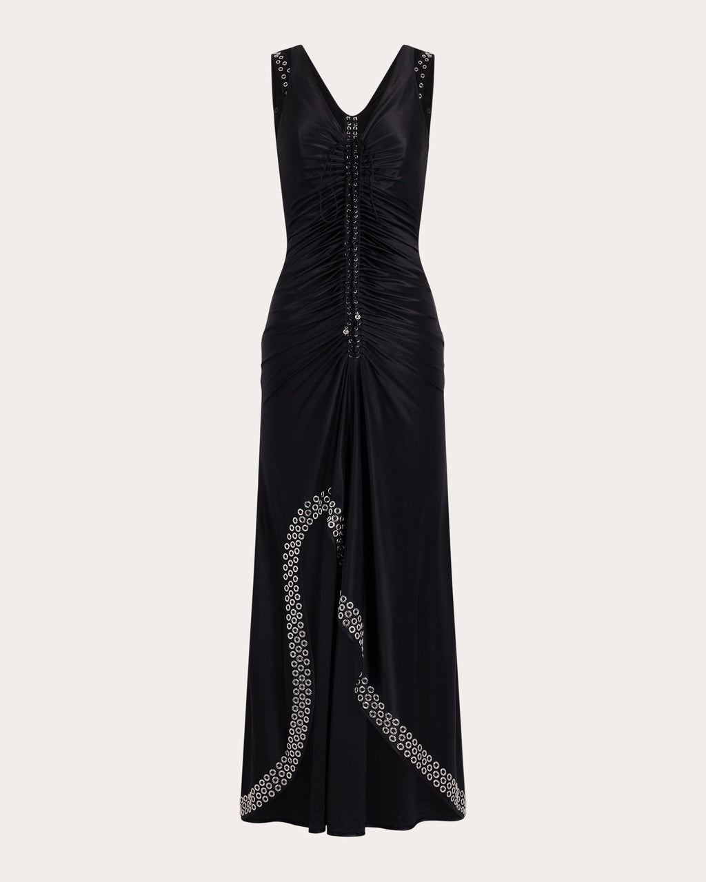 Embellished Asymmetric Ruched Satin-Jersey Dress