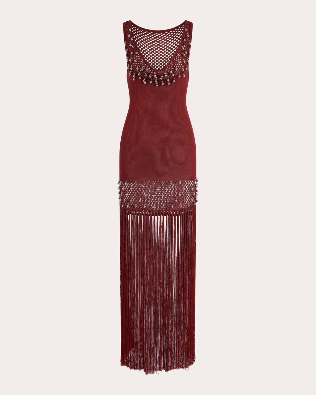 Fringed Embellished Crocheted Maxi Dress
