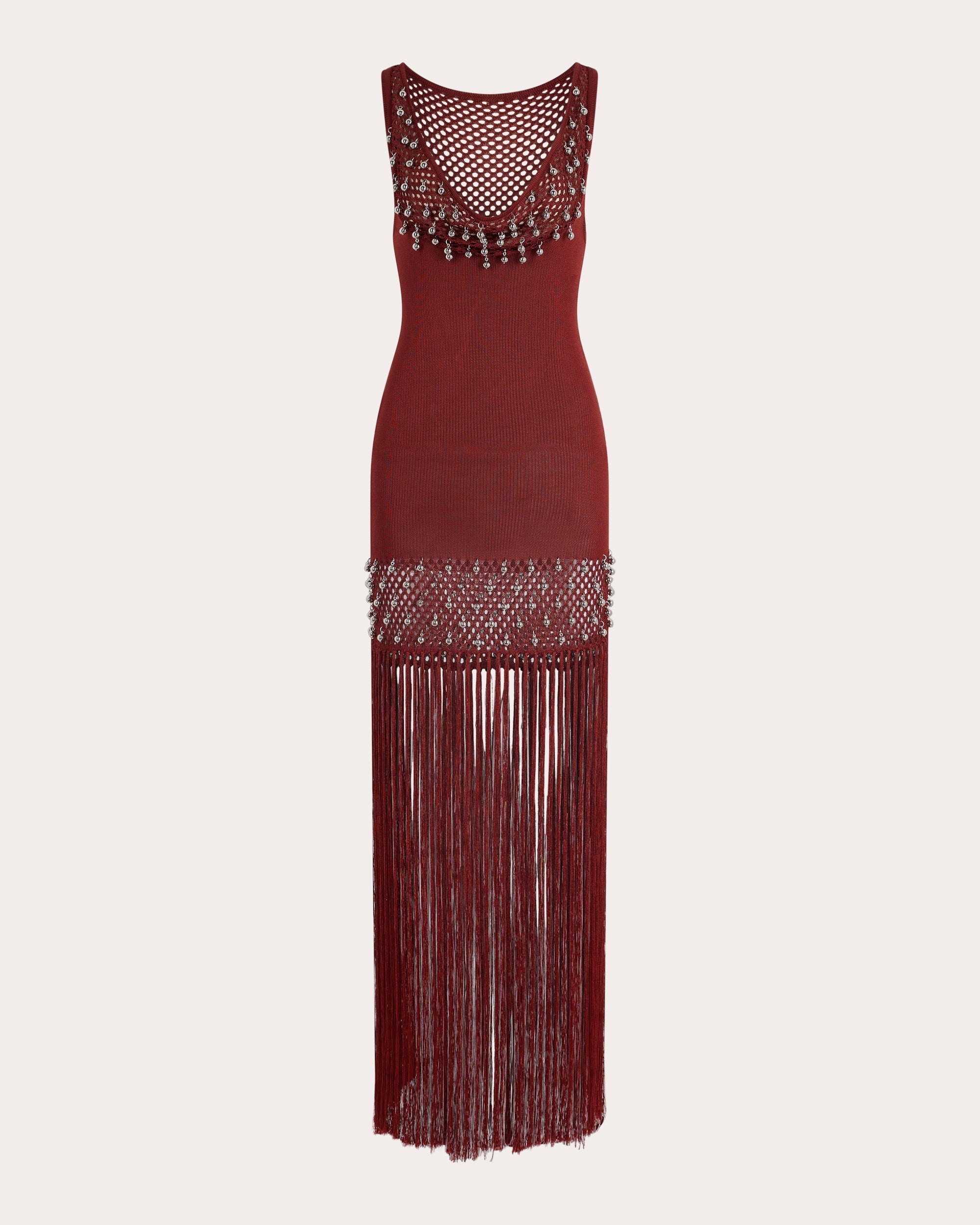 Fringed Embellished Crocheted Maxi Dress