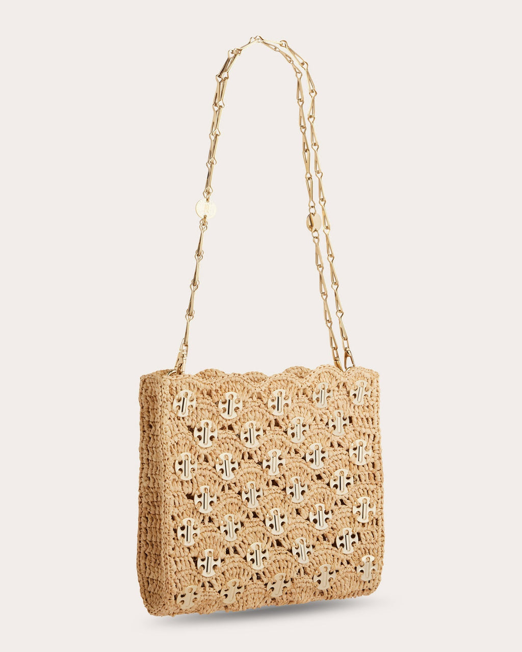Iconic 1969 Wave Chainmail Embellished Raffia Shoulder Bag