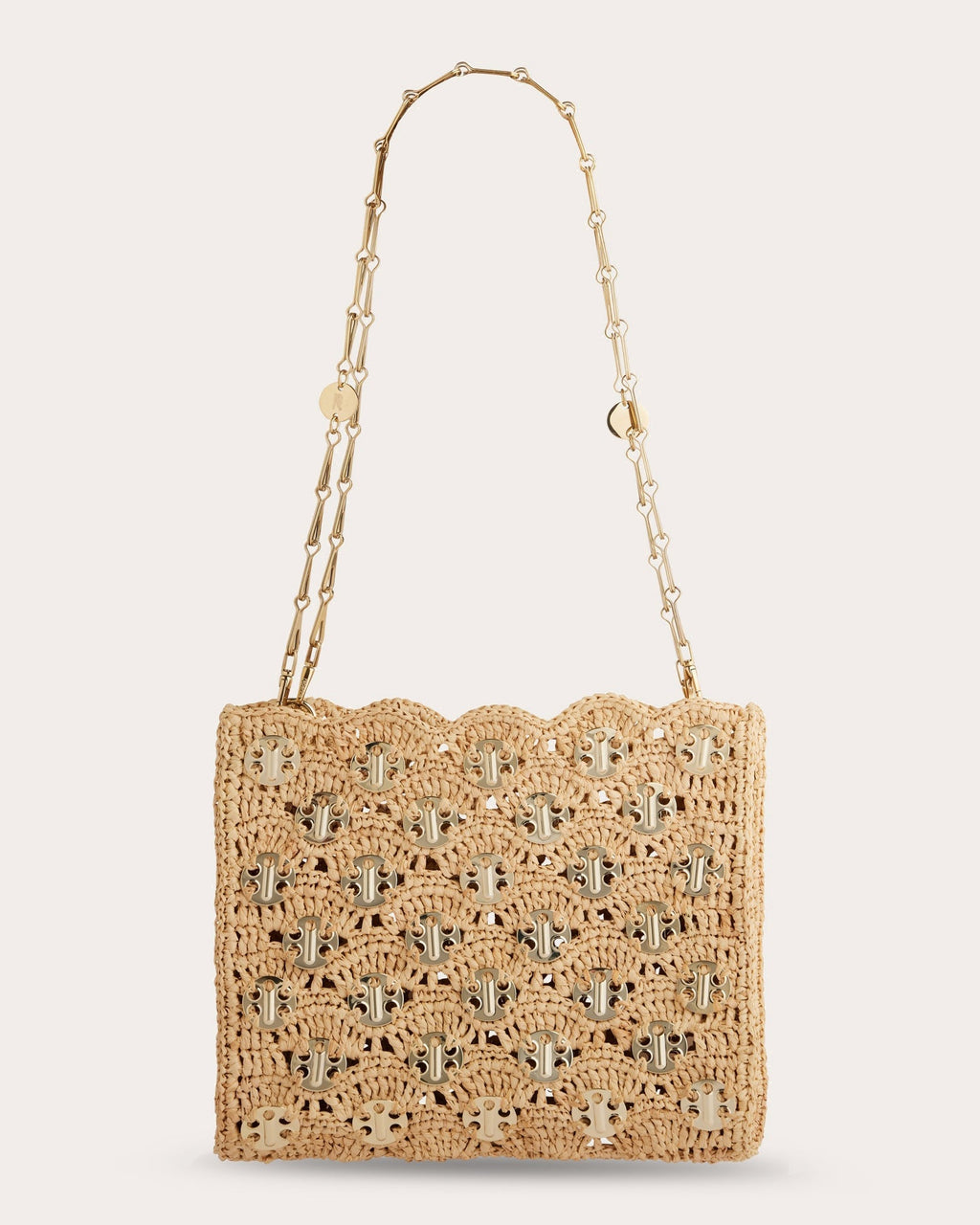 Iconic 1969 Wave Chainmail Embellished Raffia Shoulder Bag