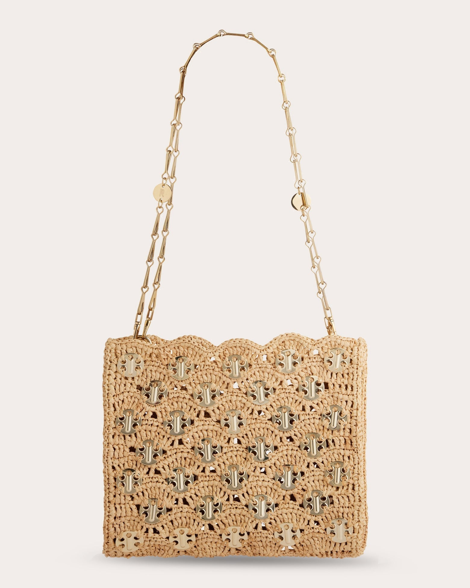 Iconic 1969 Wave Chainmail Embellished Raffia Shoulder Bag