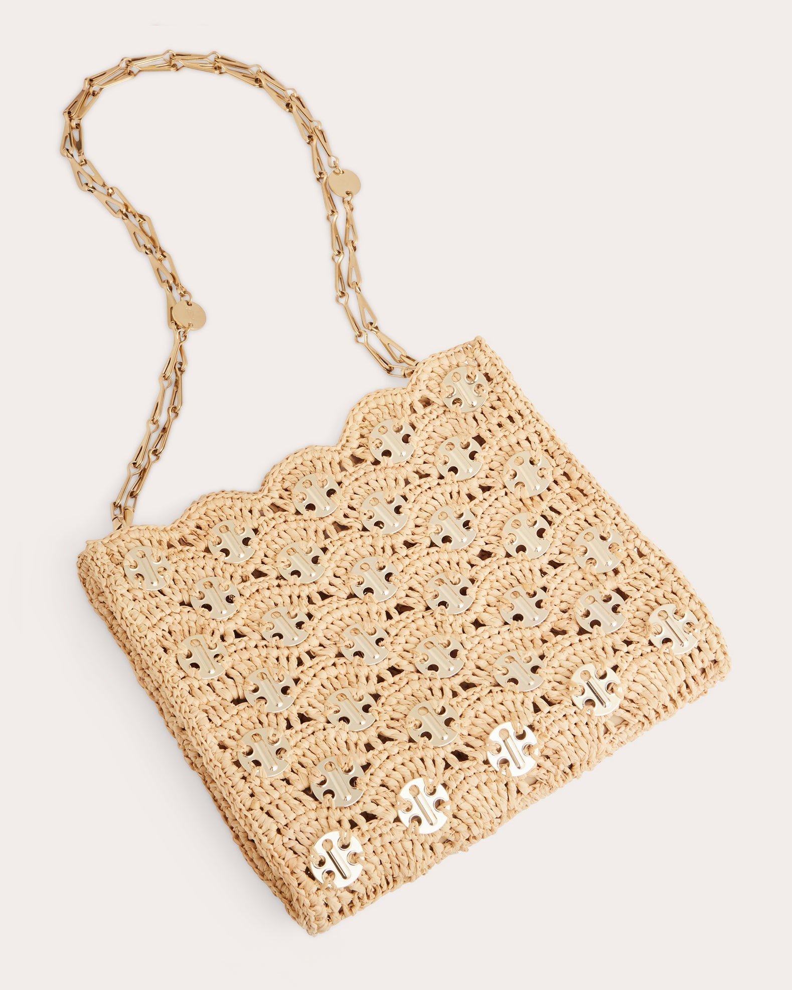 Iconic 1969 Wave Chainmail Embellished Raffia Shoulder Bag