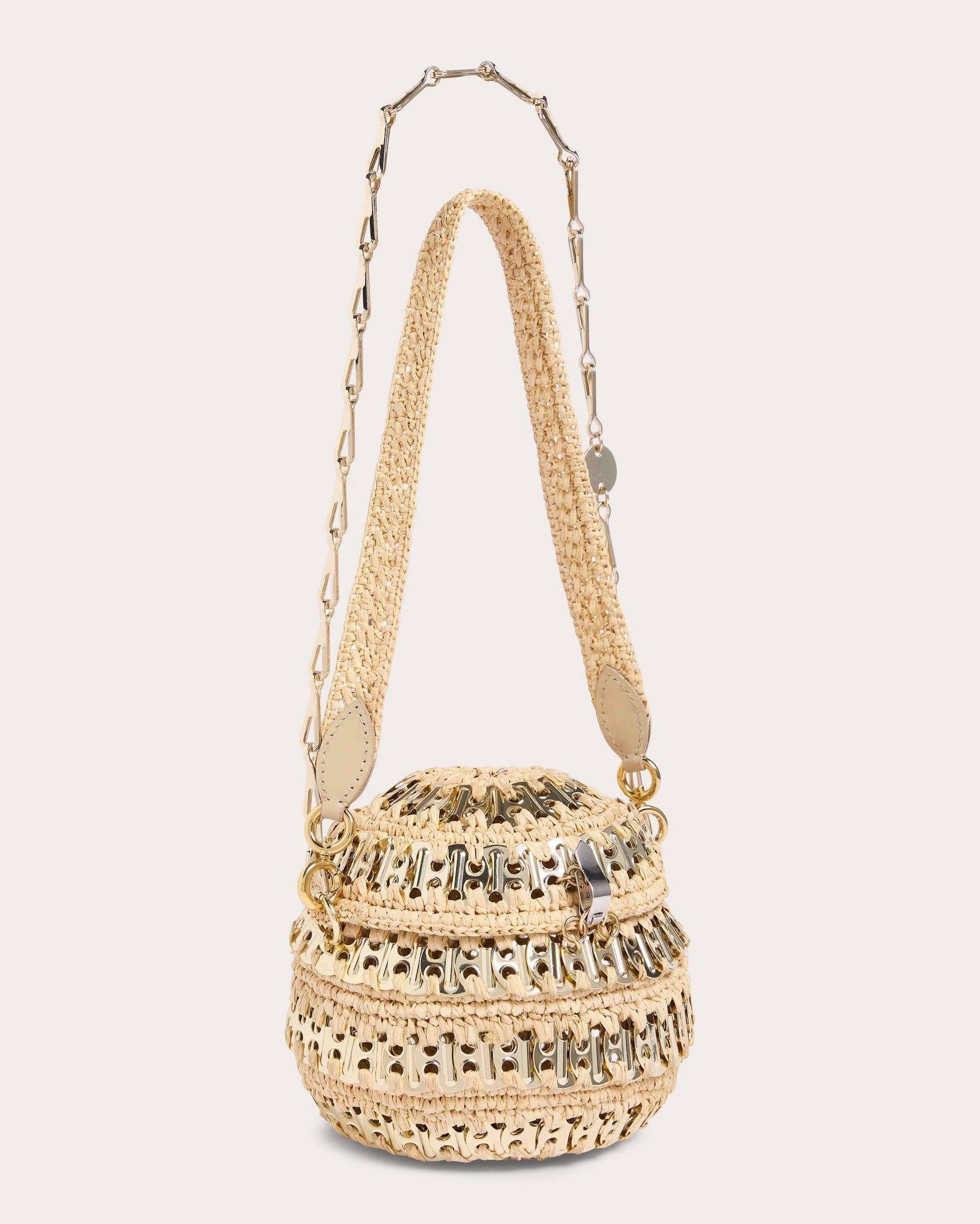 Iconic 1969 Ball Embellished Raffia Shoulder Bag