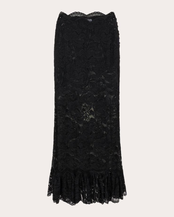 Floral Stretch-Lace Midi Skirt