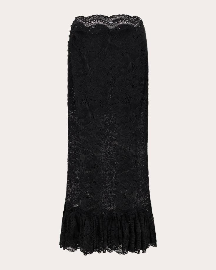 Floral Stretch-Lace Midi Skirt