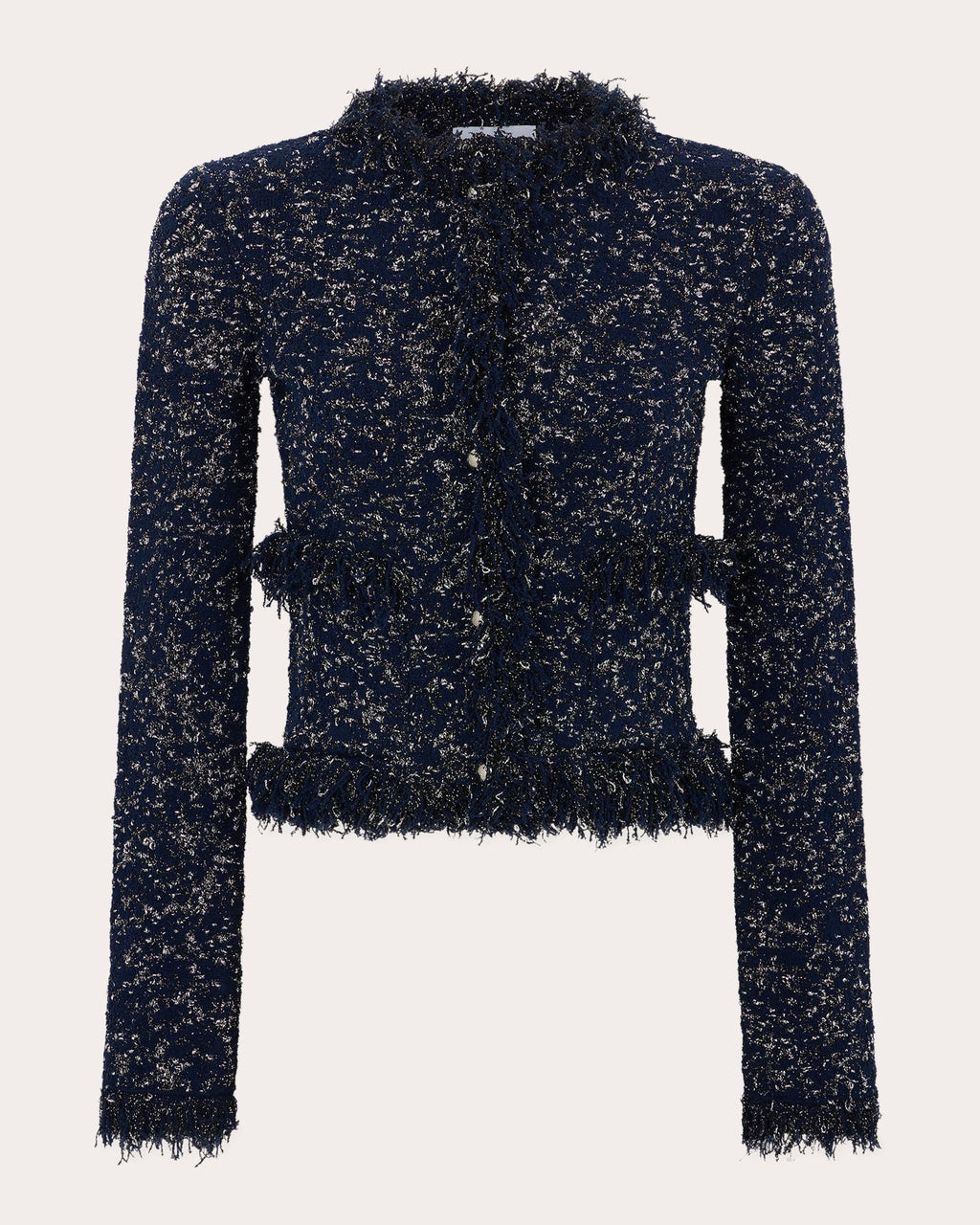Fringed Metallic-Tweed Cardigan