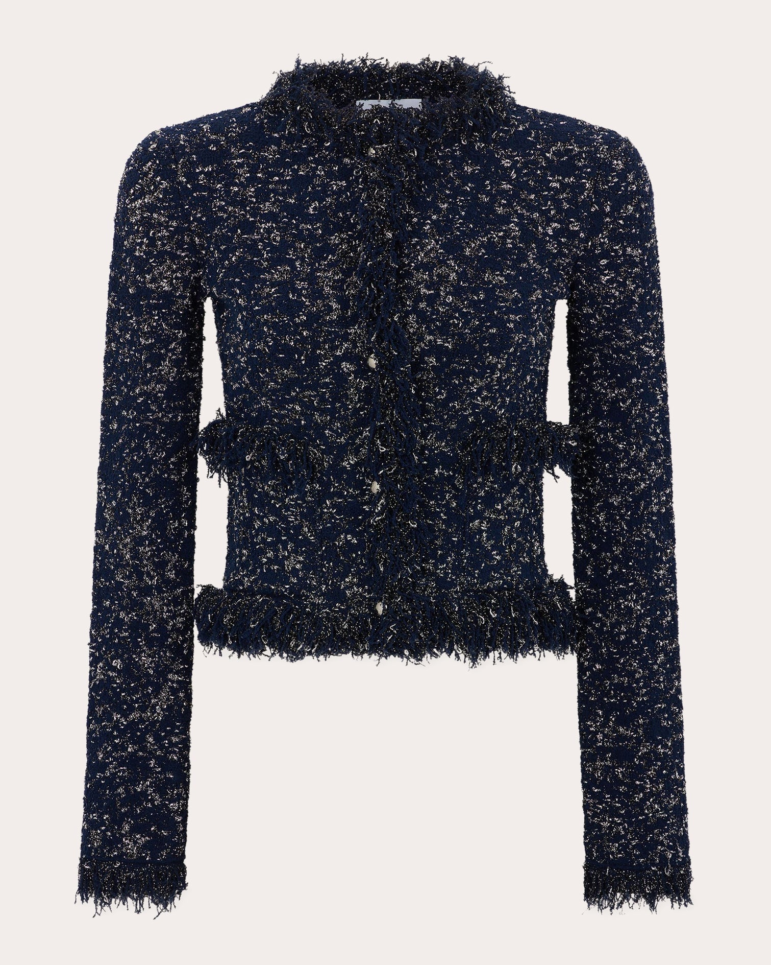 Fringed Metallic-Tweed Cardigan