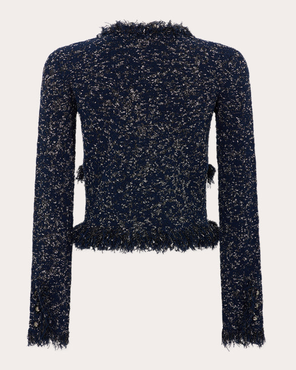 Fringed Metallic-Tweed Cardigan