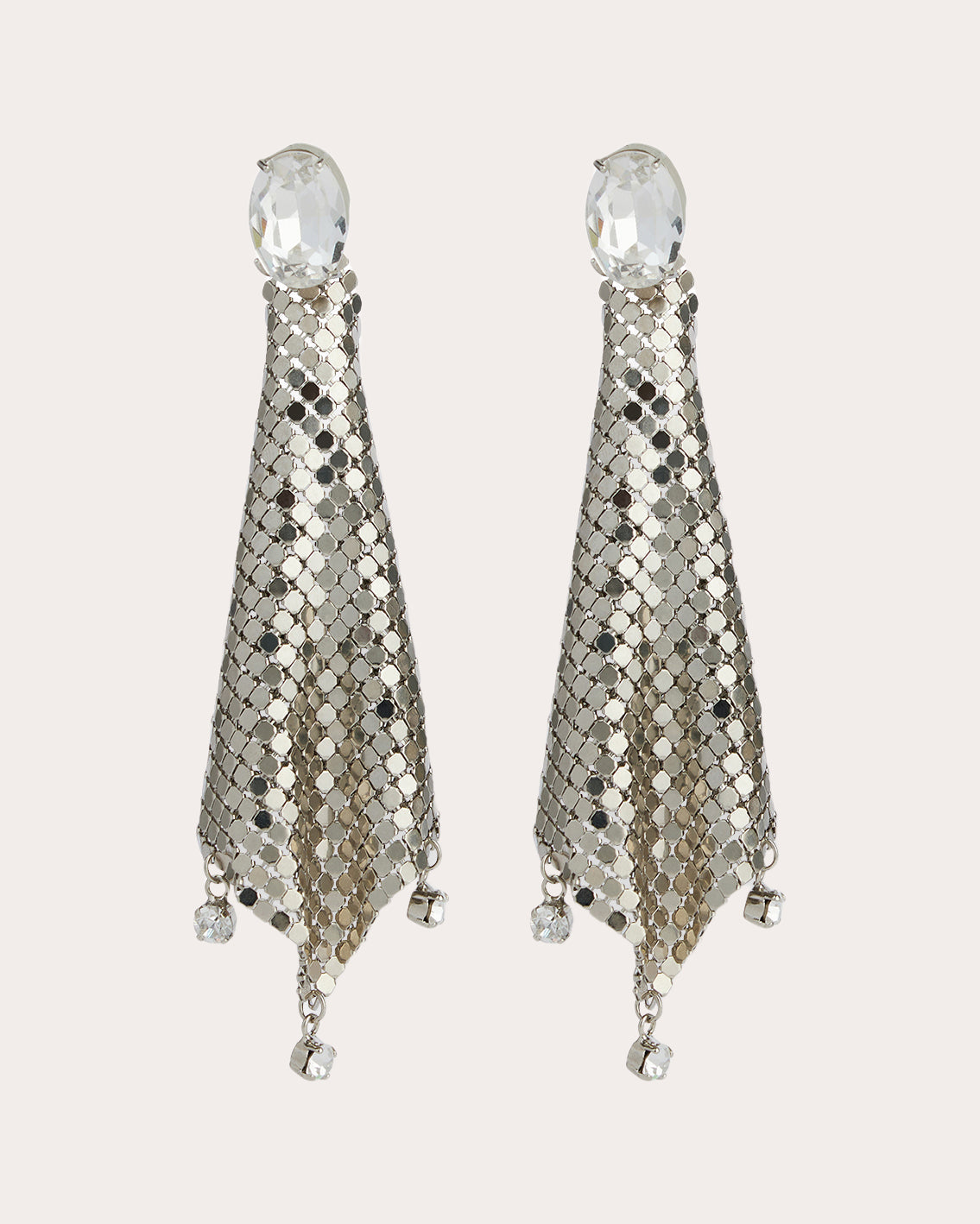 Crystal-Embellished Chainmail Mesh Earrings