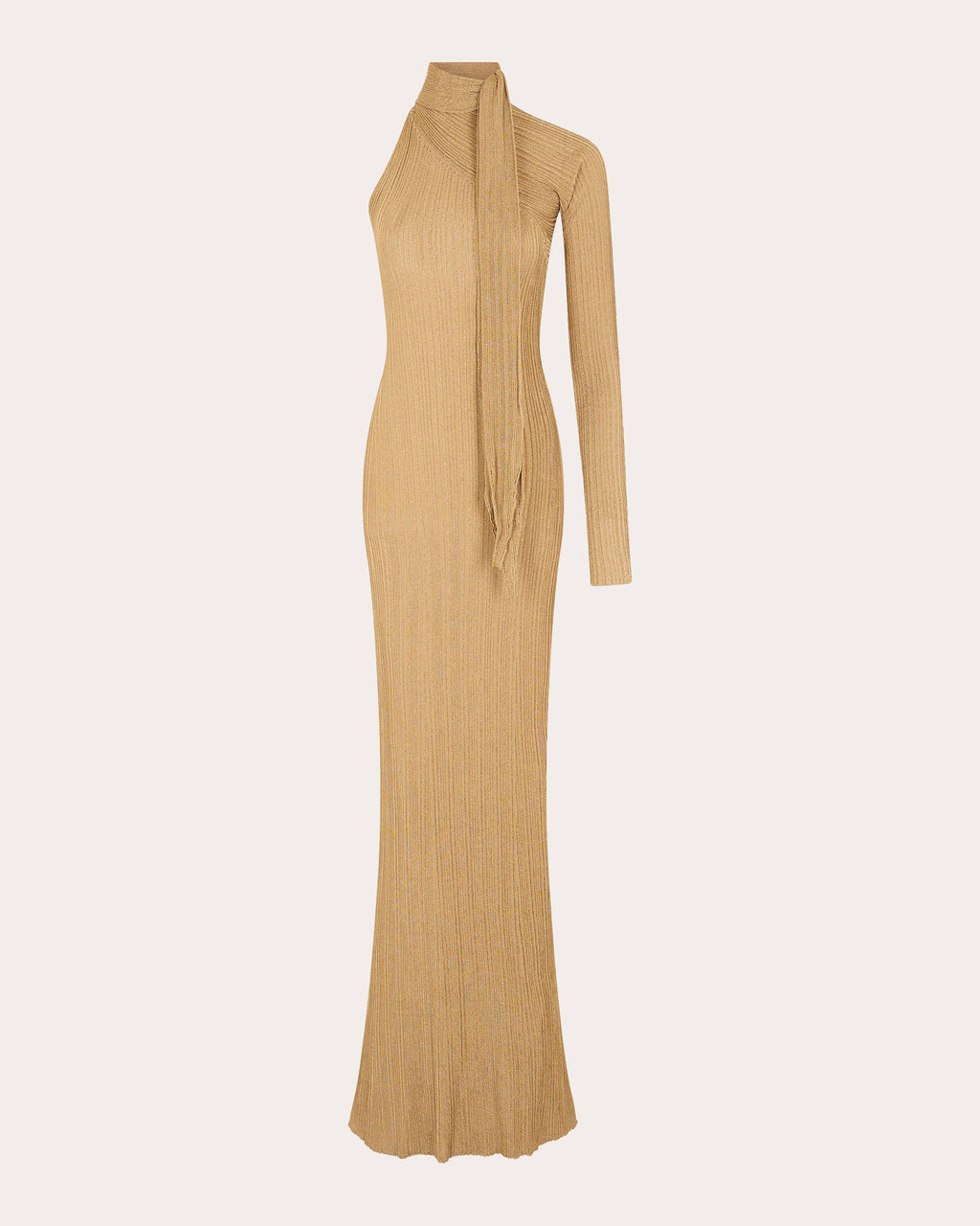 Draped Asymmetric Metallic-Knit Gown