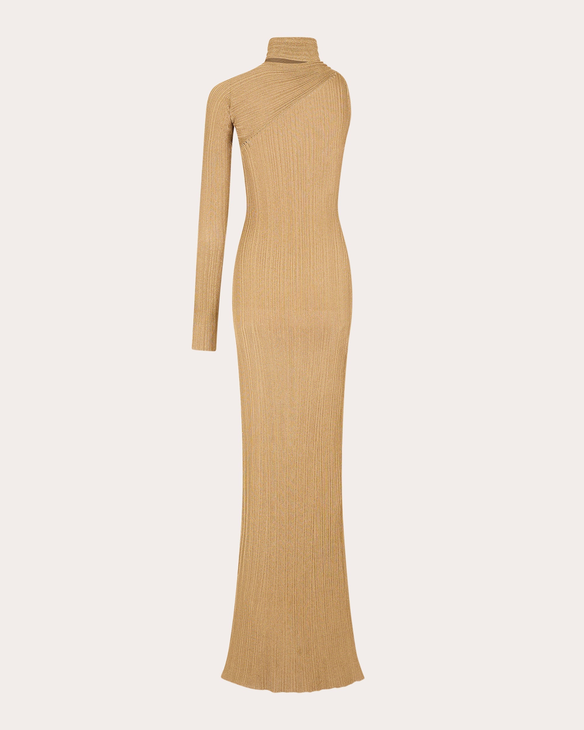Draped Asymmetric Metallic-Knit Gown