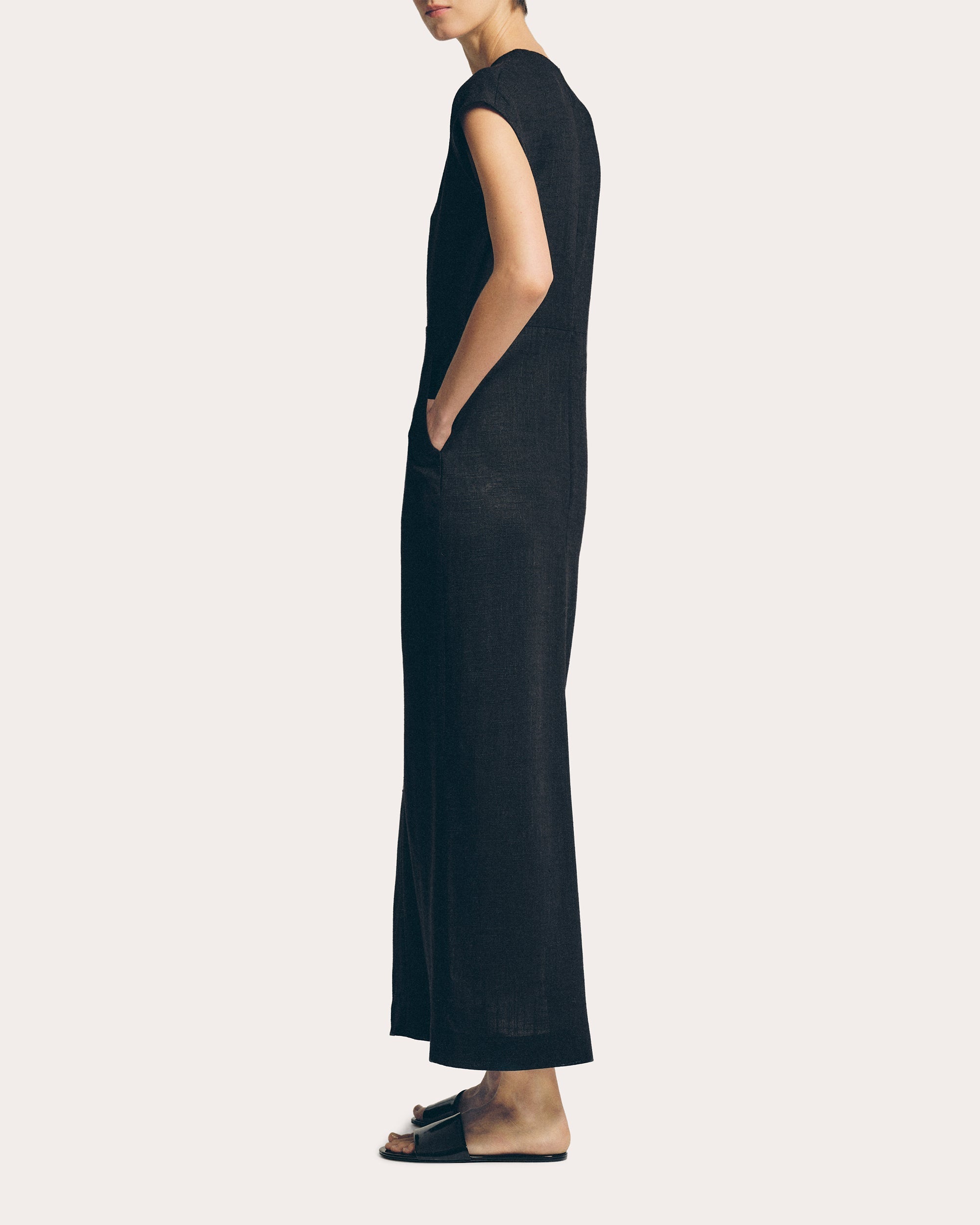 Linen-Blend Midi Dress