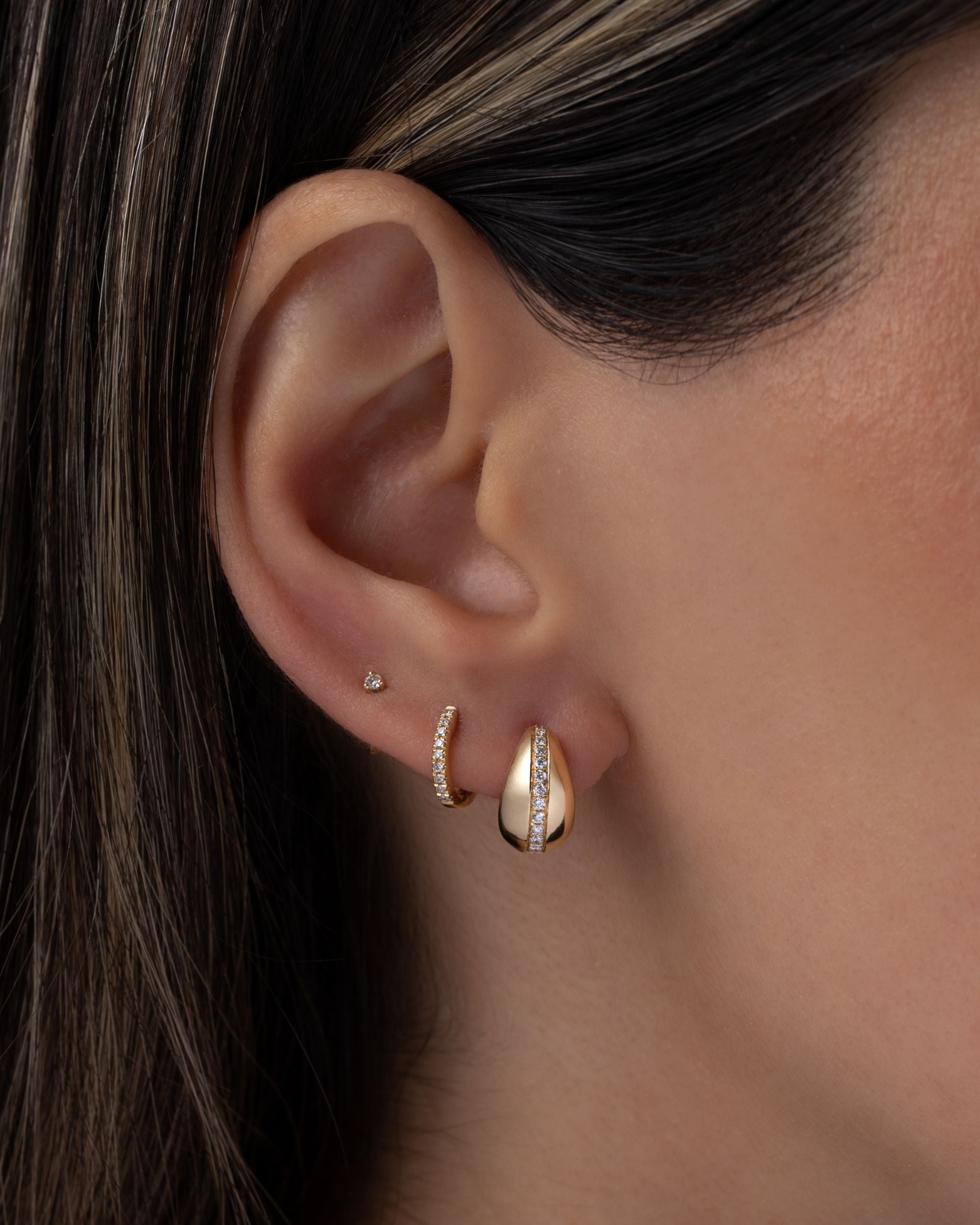 Mini 14K Gold Diamond Hoop Earrings