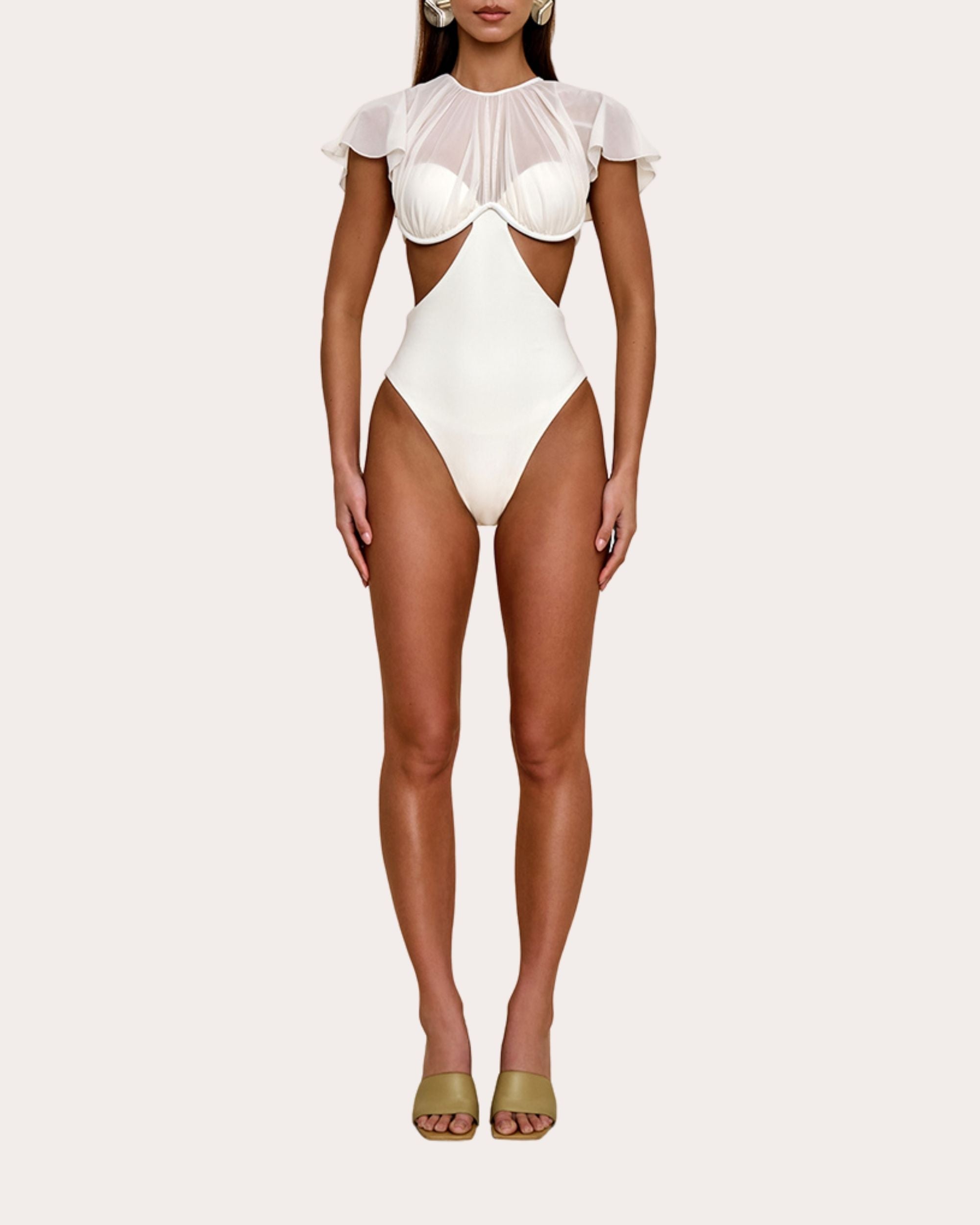 Naru Gathered Mesh Cutout Swimsuit