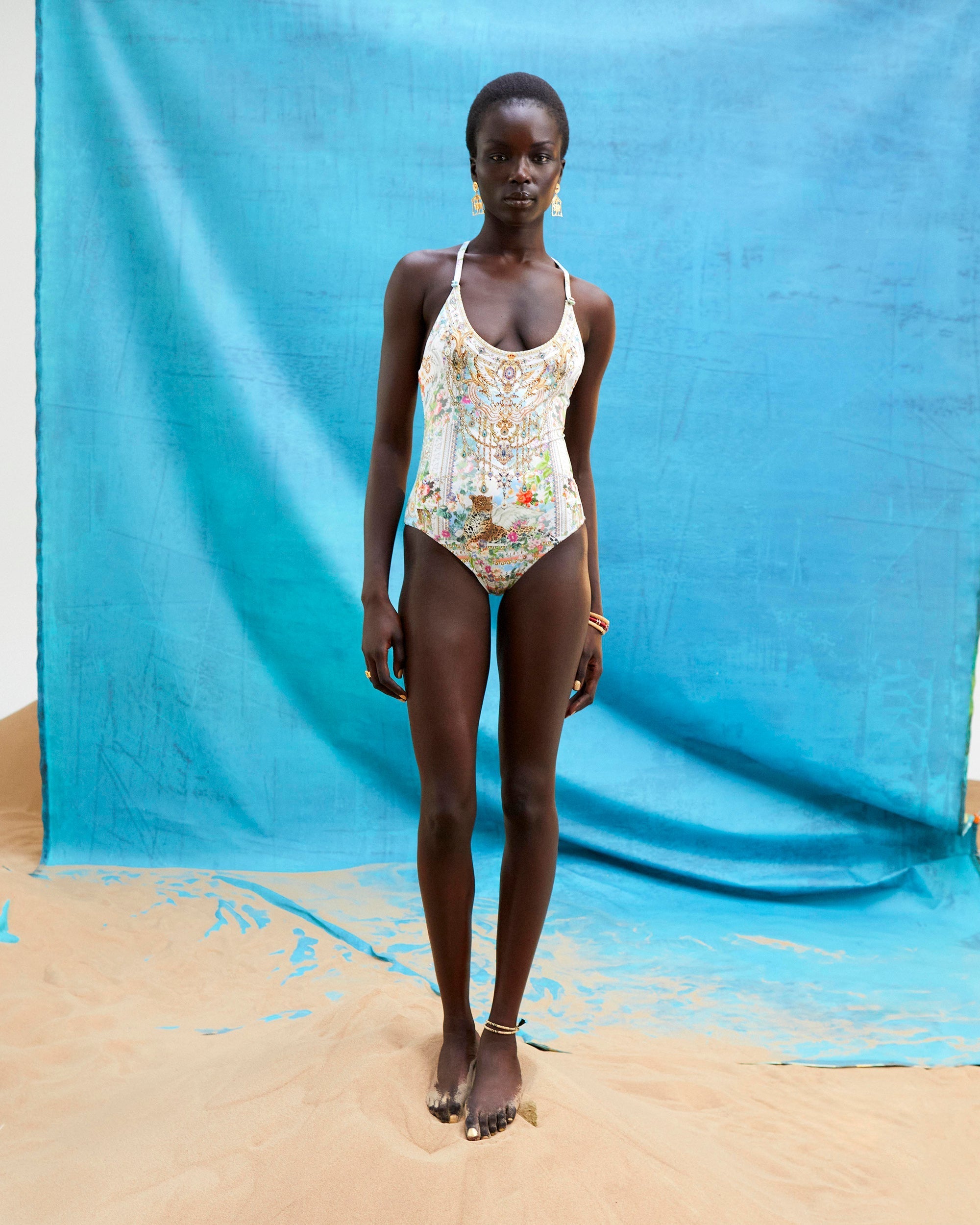 Printed Cross-Back Swimsuit