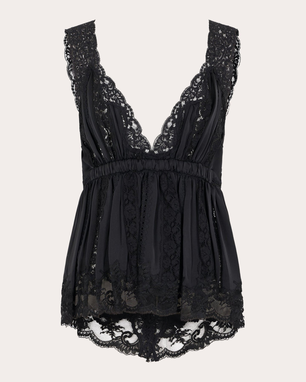 Pleated Lace Empire-Waist Tank Top