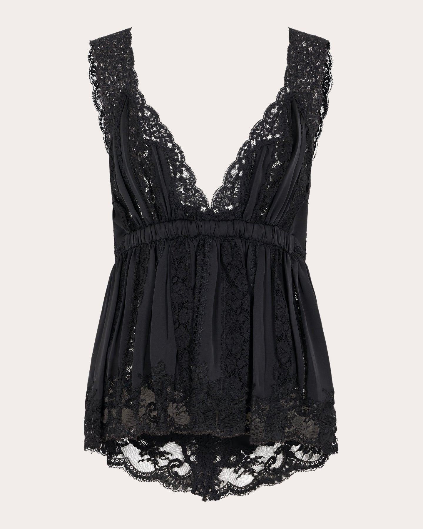 Pleated Lace Empire-Waist Tank Top