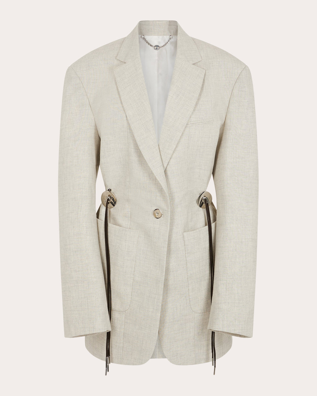 Gathered Wool and Cotton Blend Blazer