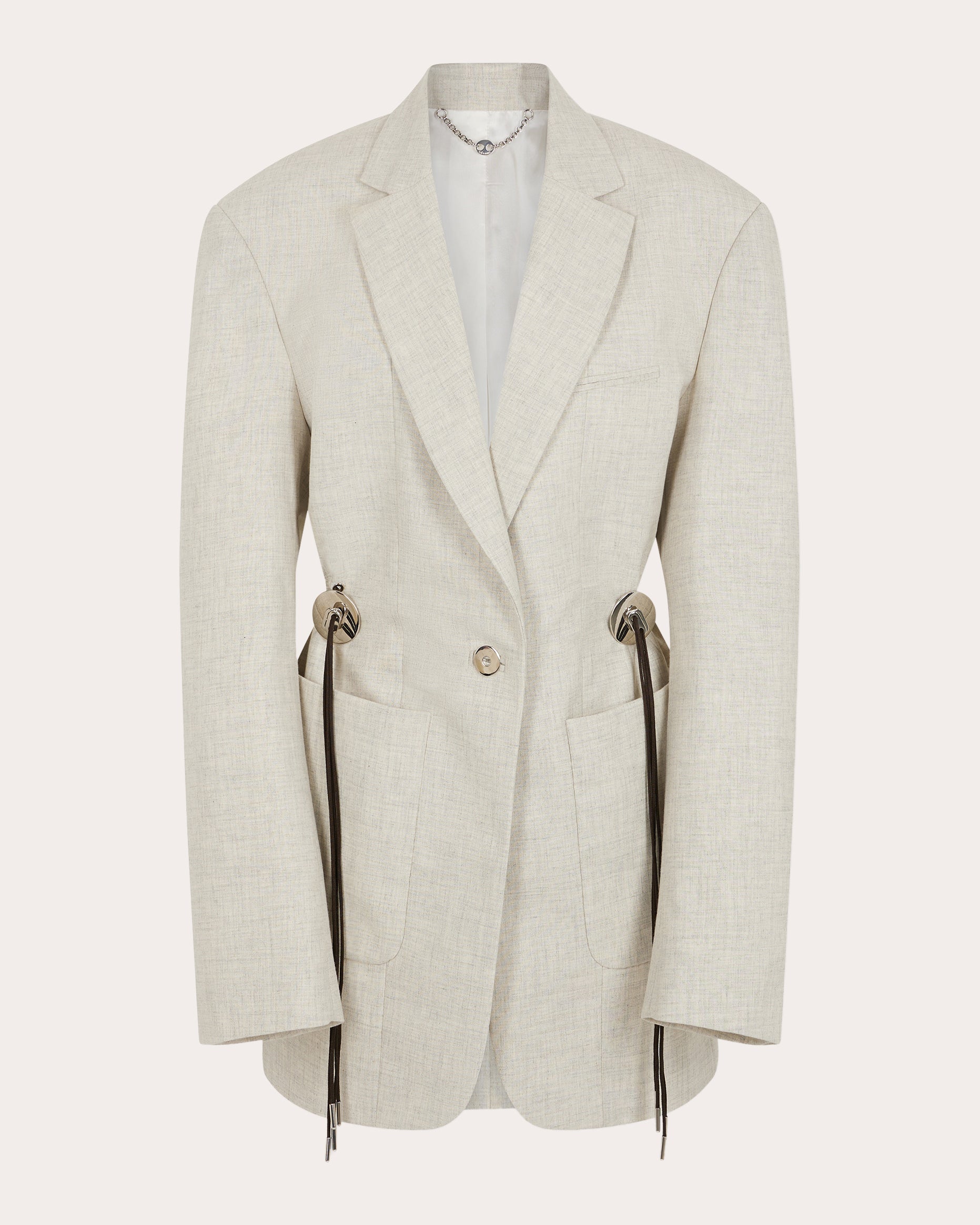 Gathered Wool and Cotton Blend Blazer