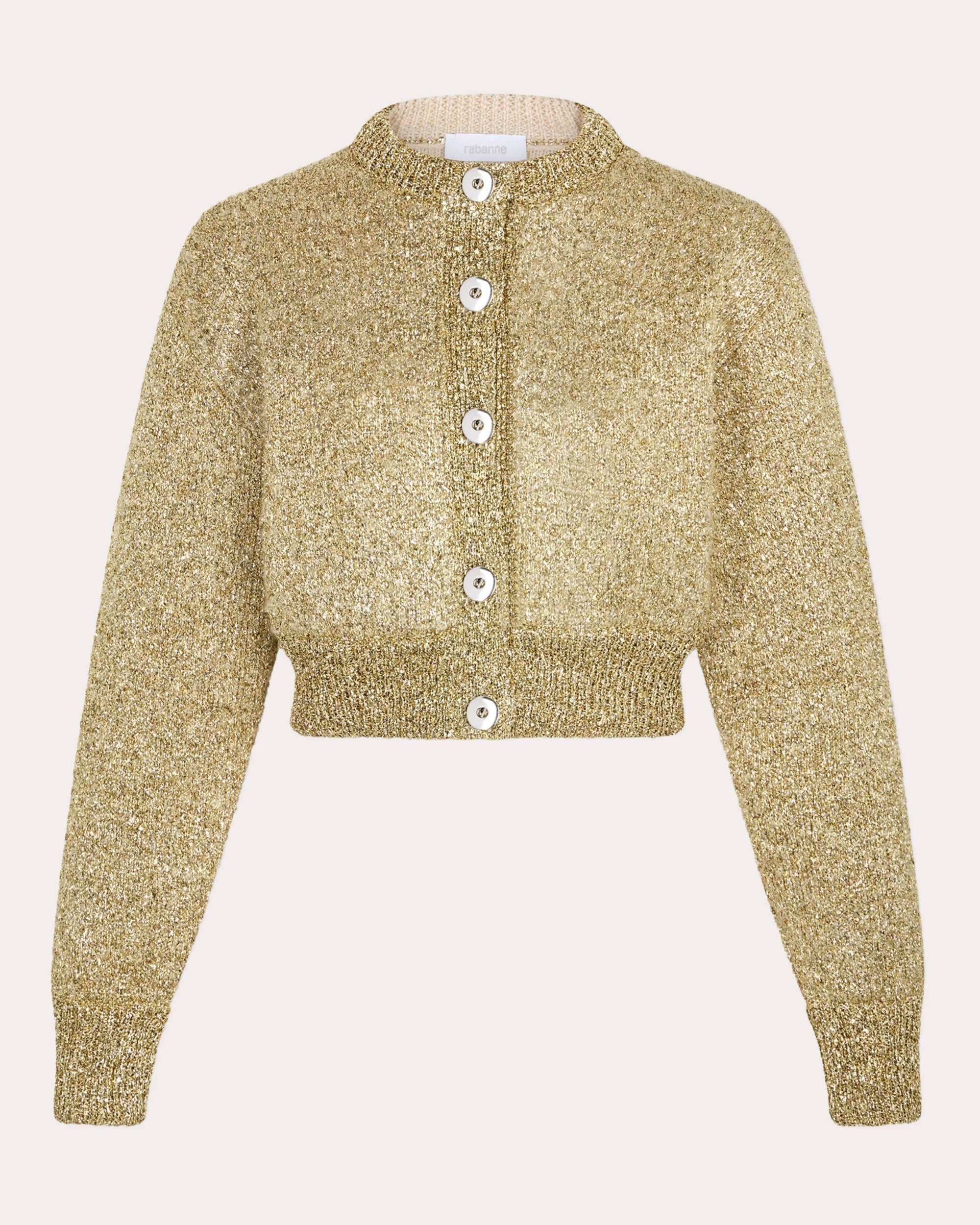 Cropped Metallic Knit Cardigan
