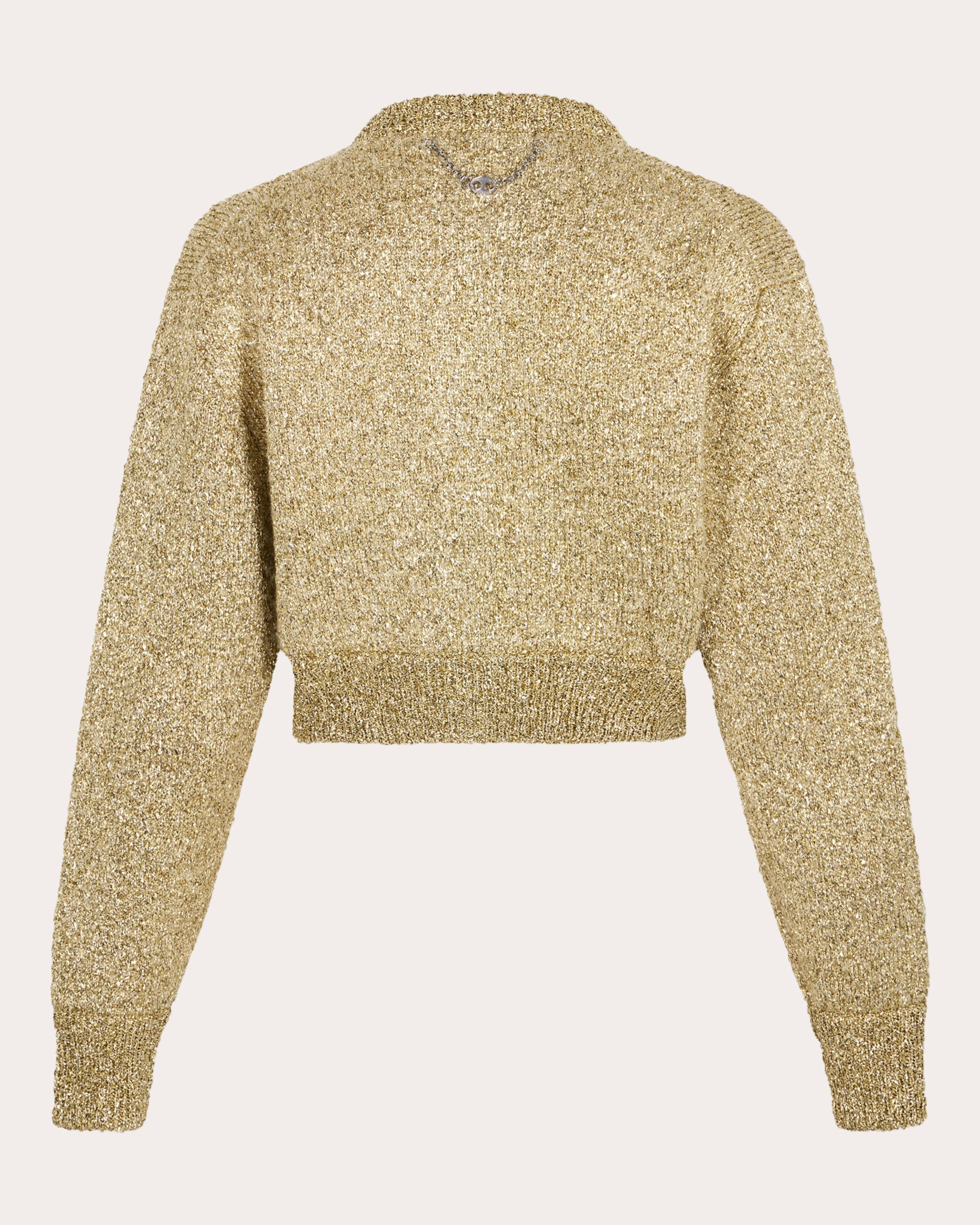 Cropped Metallic Knit Cardigan