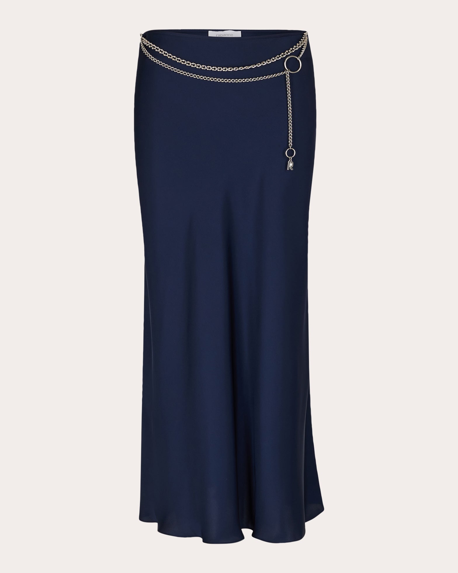 Chain-Embellished Satin Midi Skirt