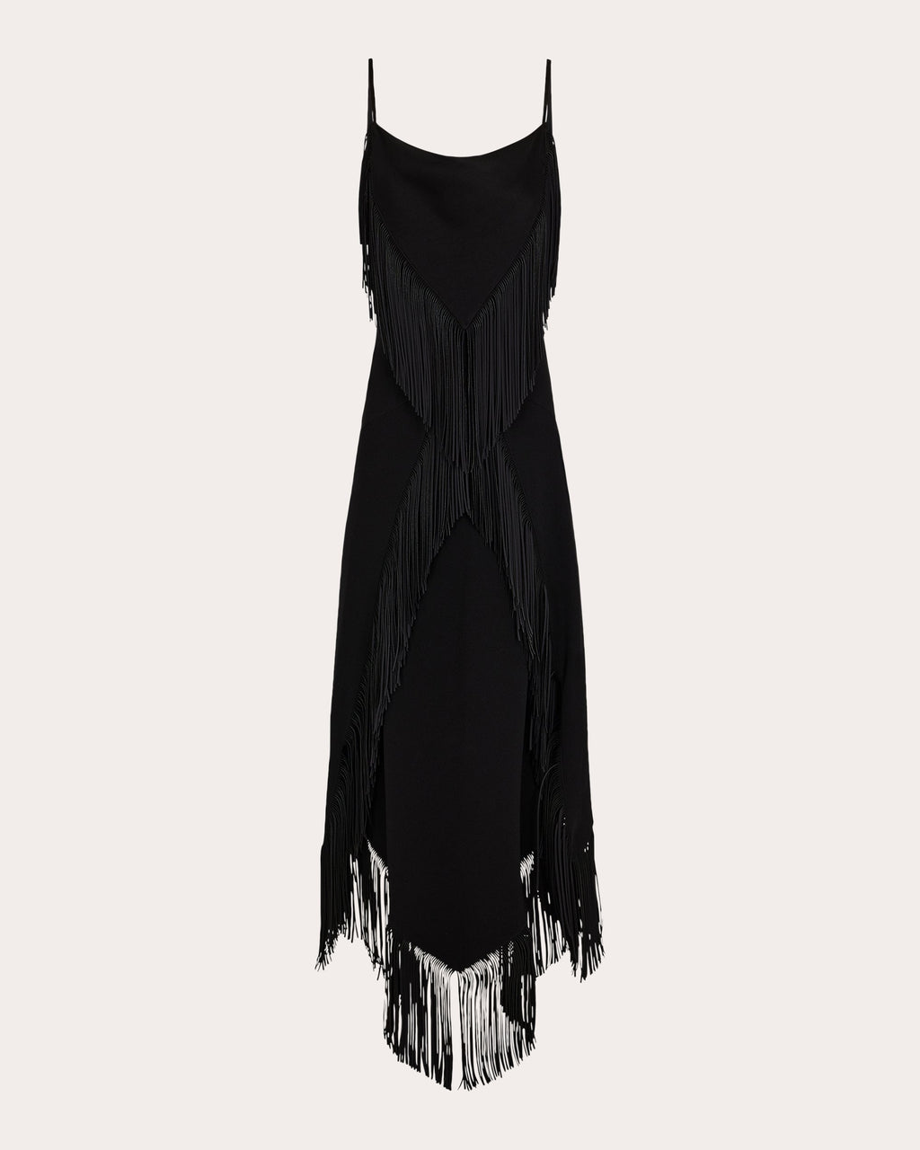 Asymmetric Fringe-Trimmed Crepe Midi Dress