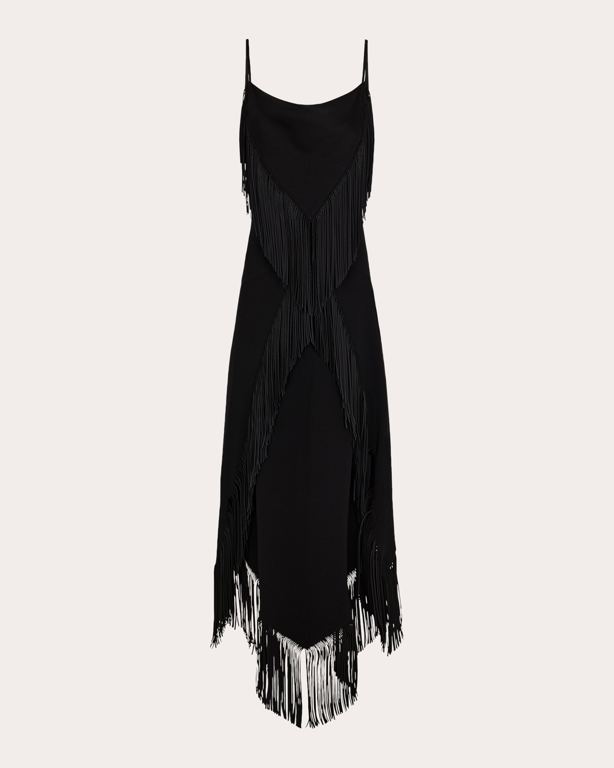 Asymmetric Fringe-Trimmed Crepe Midi Dress