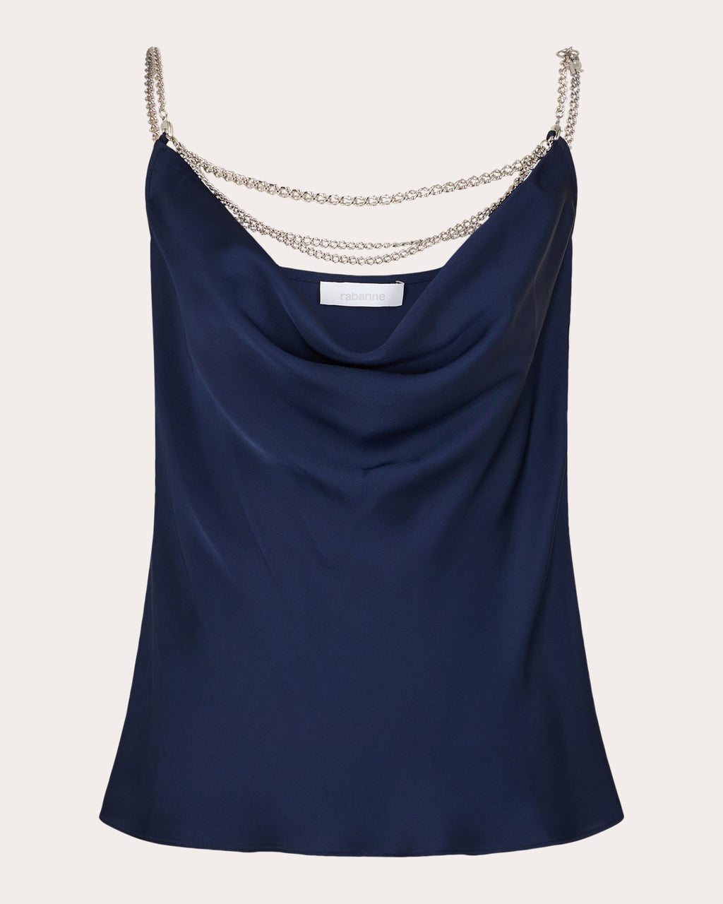 Chain-Embellished Draped Satin Top