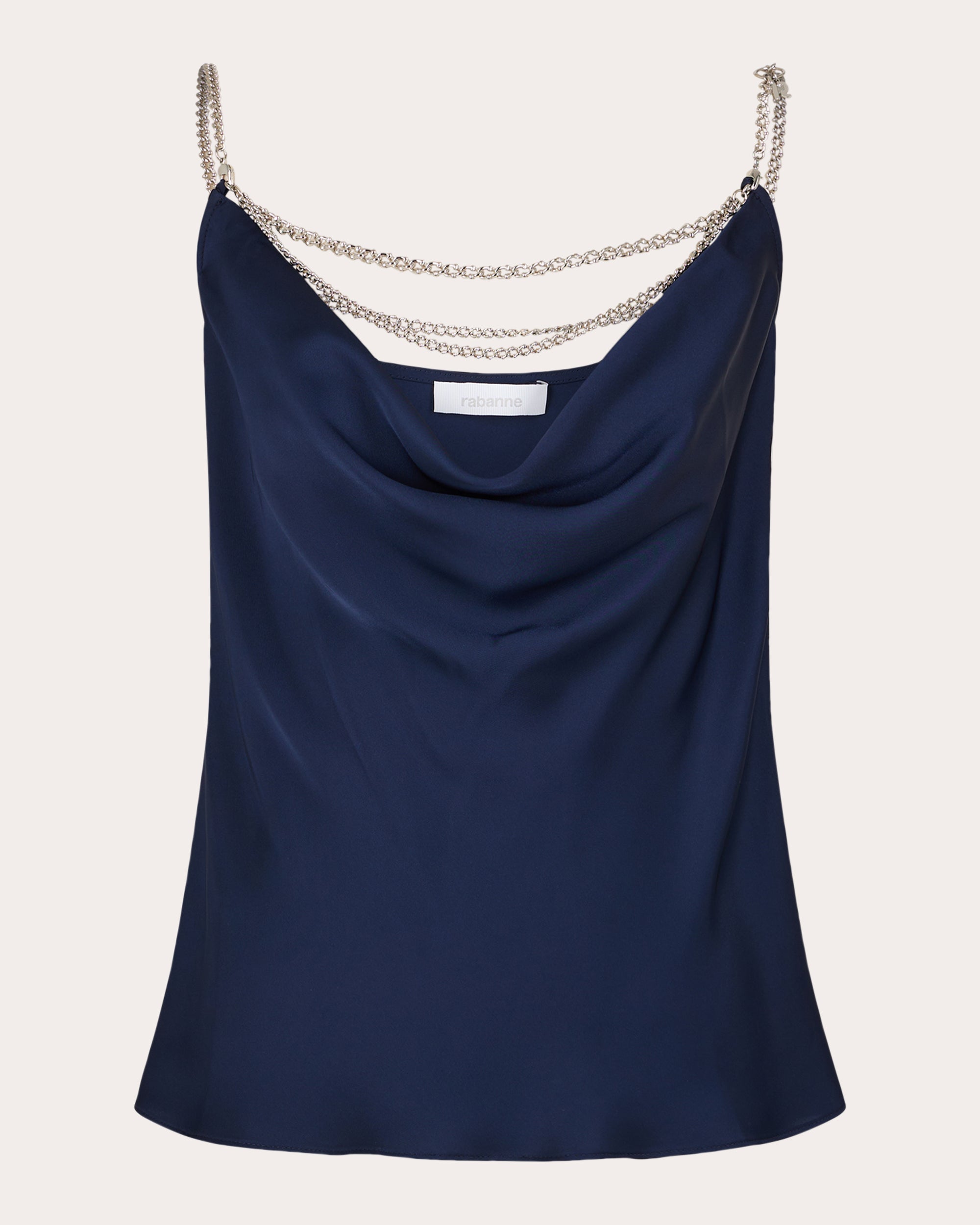 Chain-Embellished Draped Satin Top