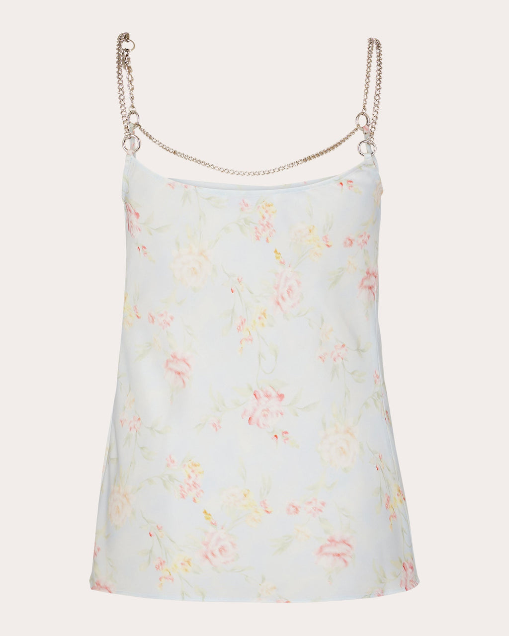 Chain-Embellished Draped Floral-Print Satin Top