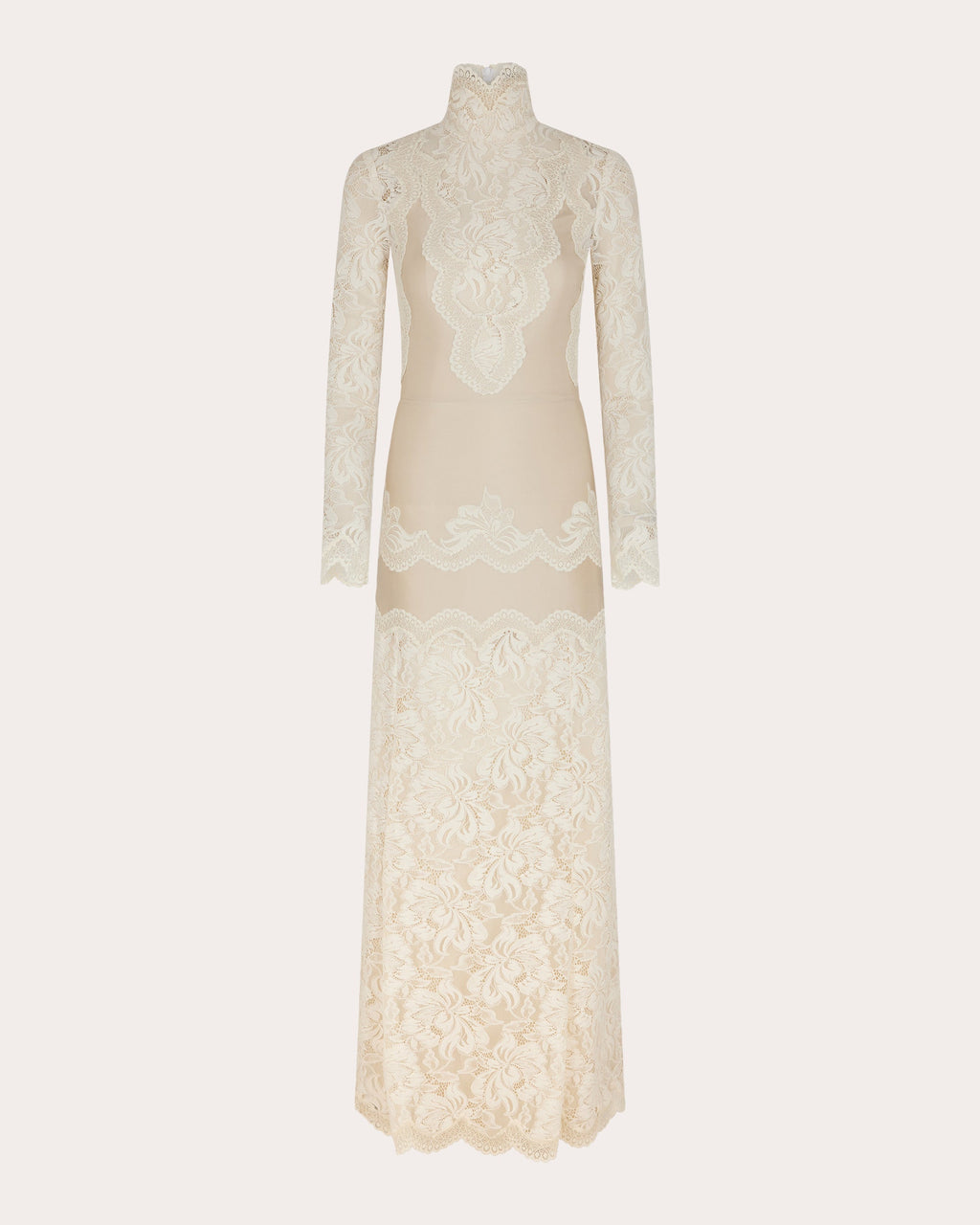 Lace Jersey Mock Neck Maxi Dress