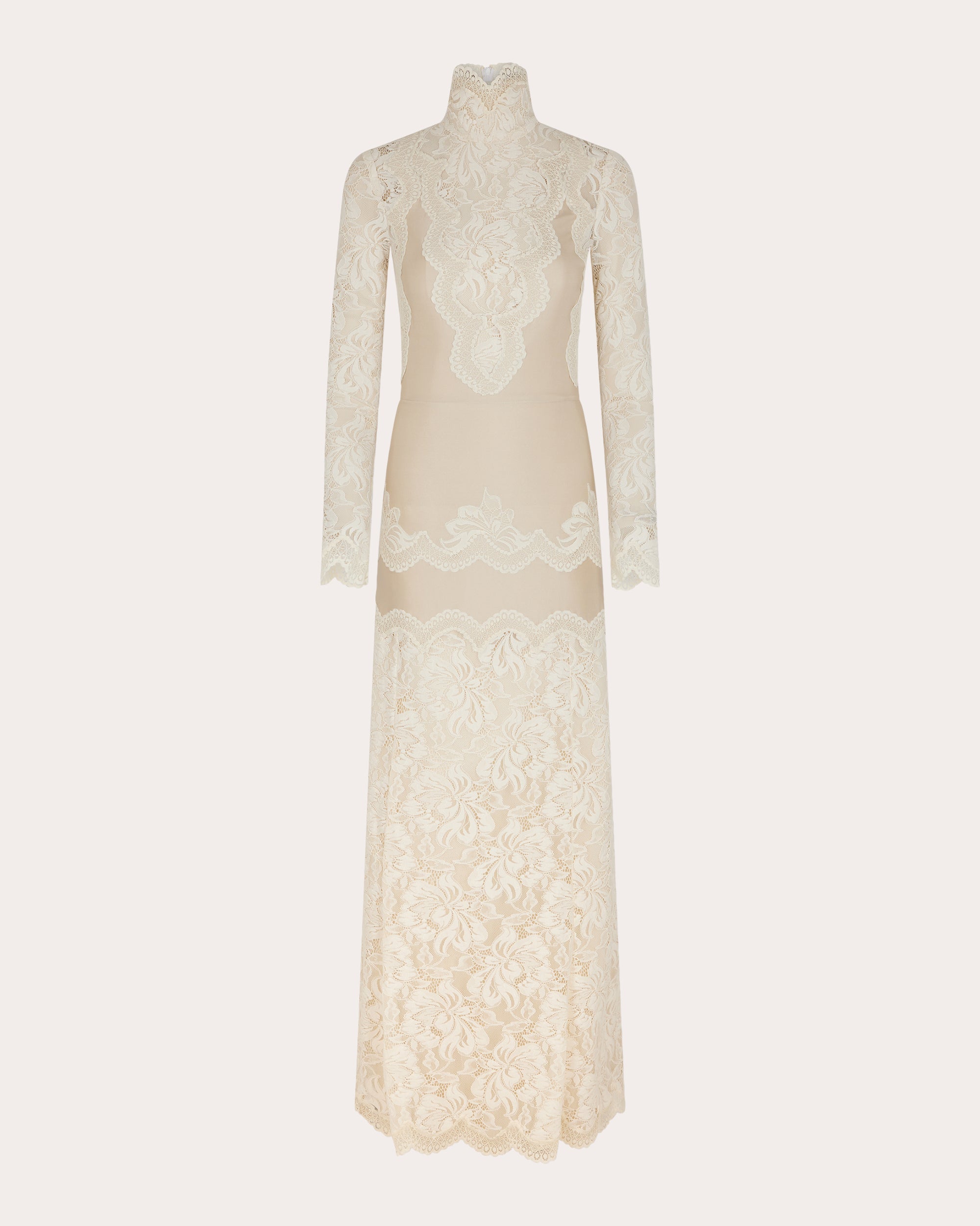 Lace Jersey Mock Neck Maxi Dress